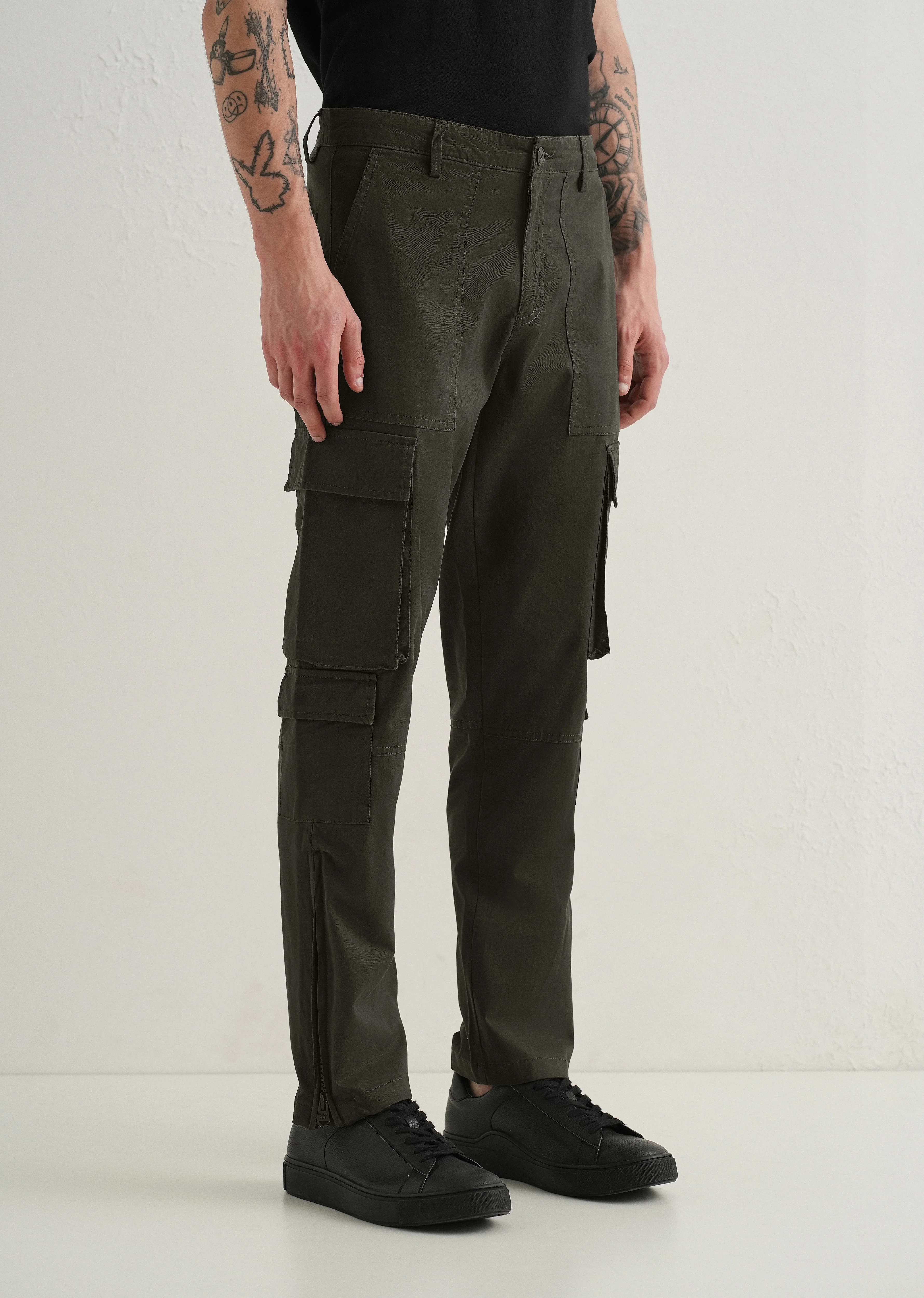 Dark Olive Zipper Cargo Pant - Image 4