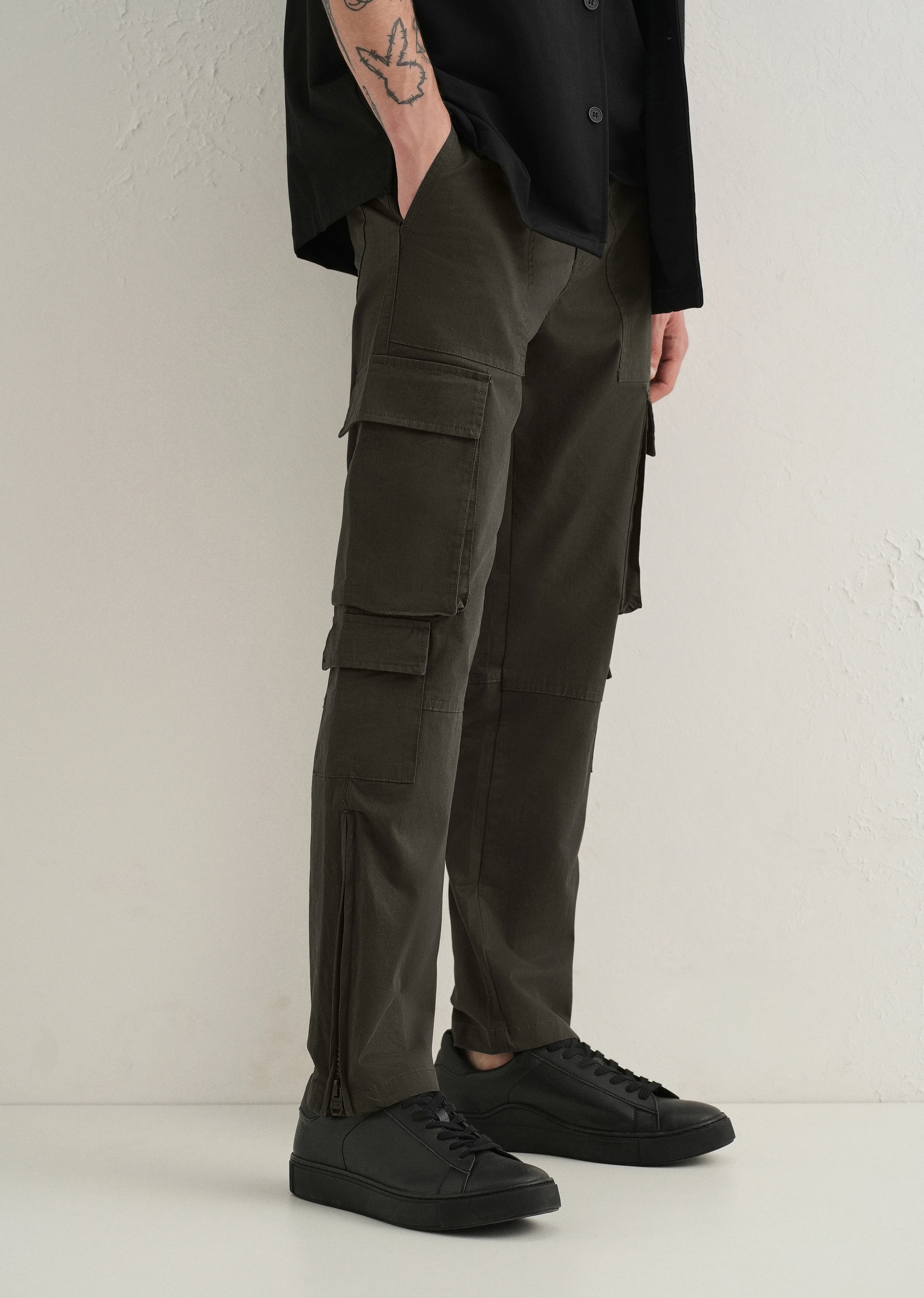 Dark Olive Zipper Cargo Pant - Image 8
