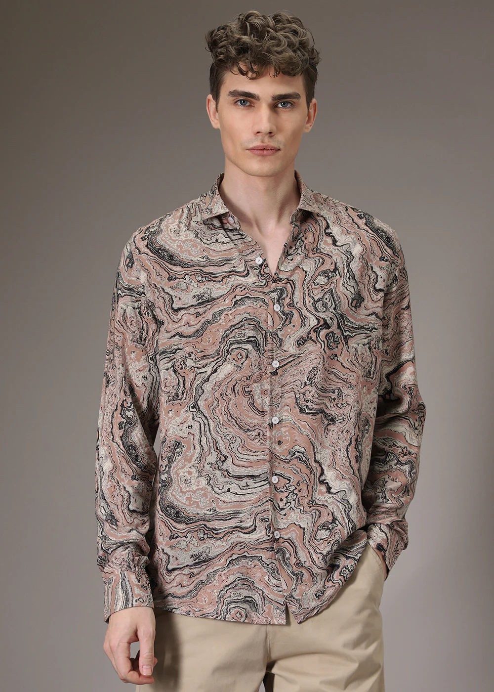 Dark Peach Marble Wash Feather Shirt - Image 3