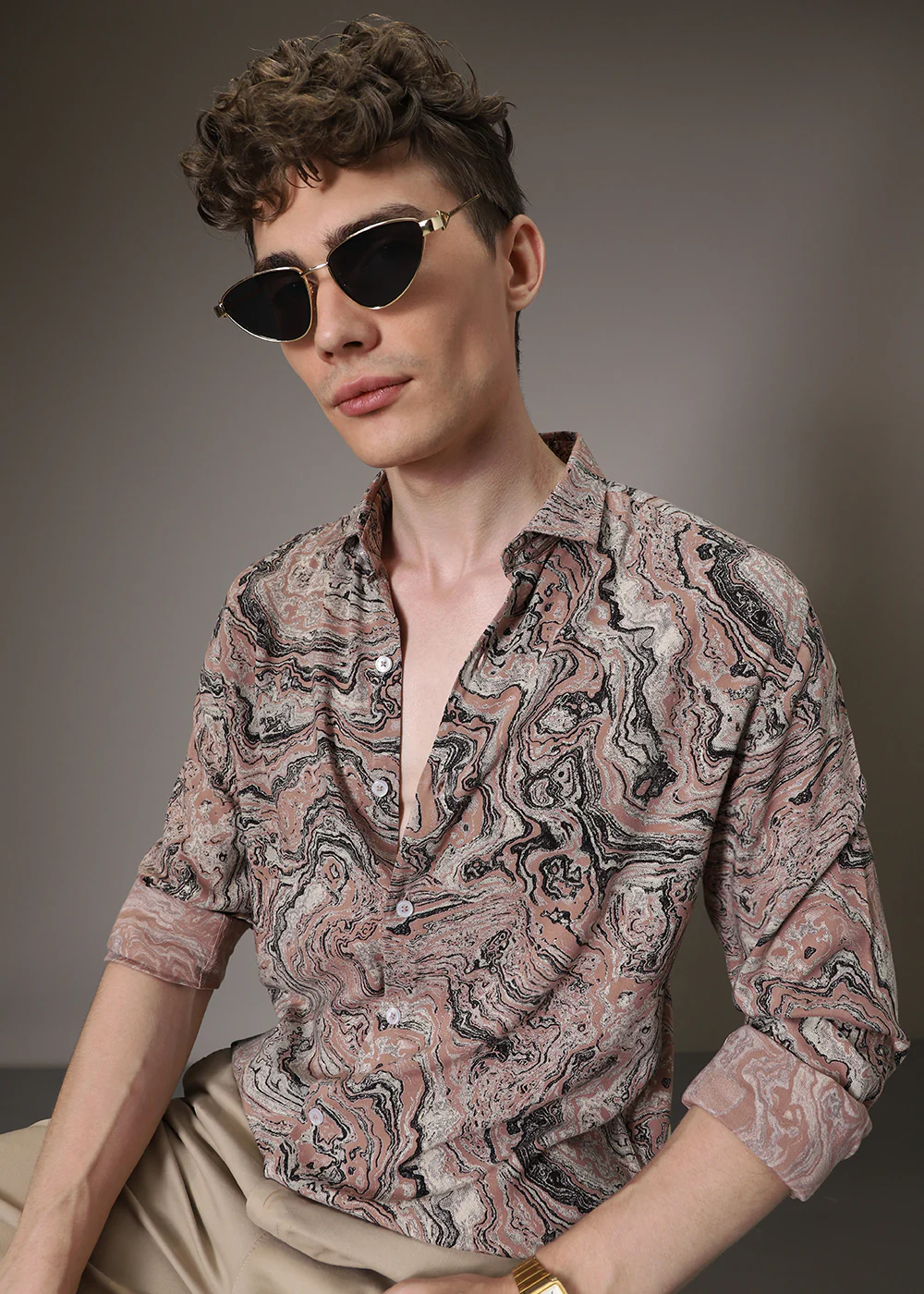 Dark Peach Marble Wash Feather Shirt - Image 6