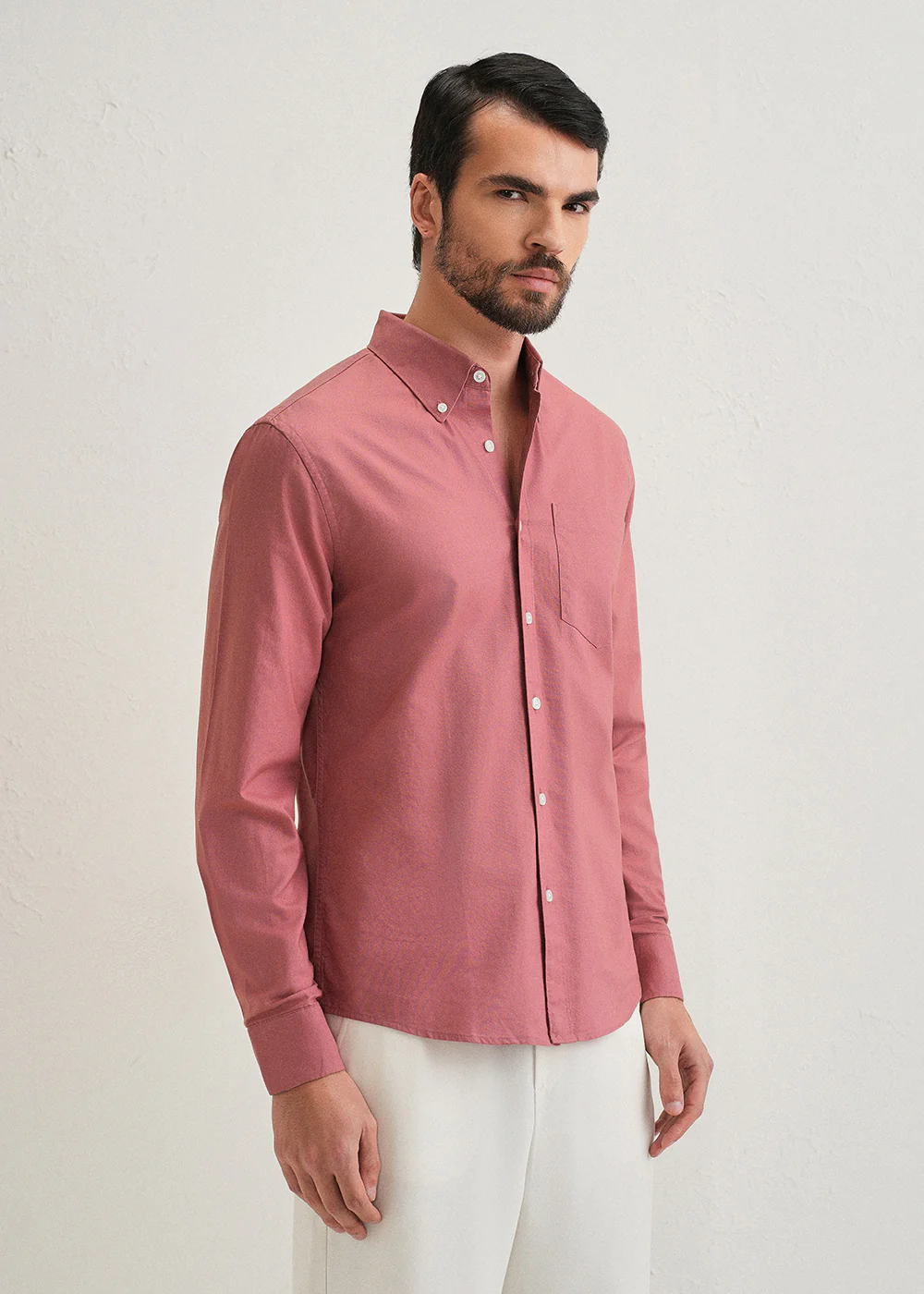 Dark Peach Plain Cotton Oxford Shirt - Image 4