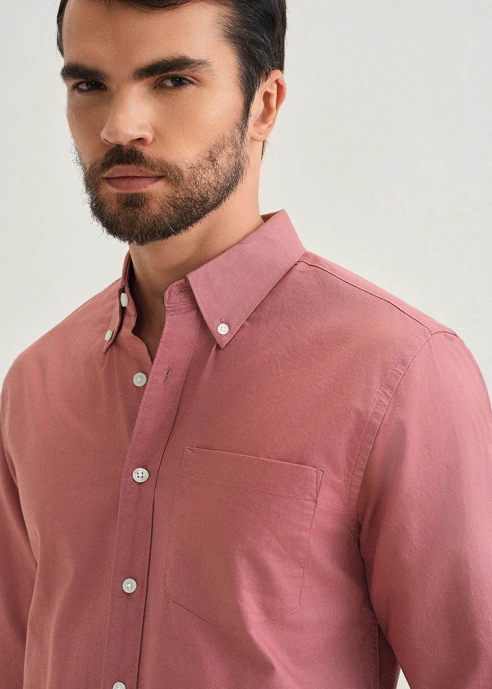 Dark Peach Plain Cotton Oxford Shirt - Image 5