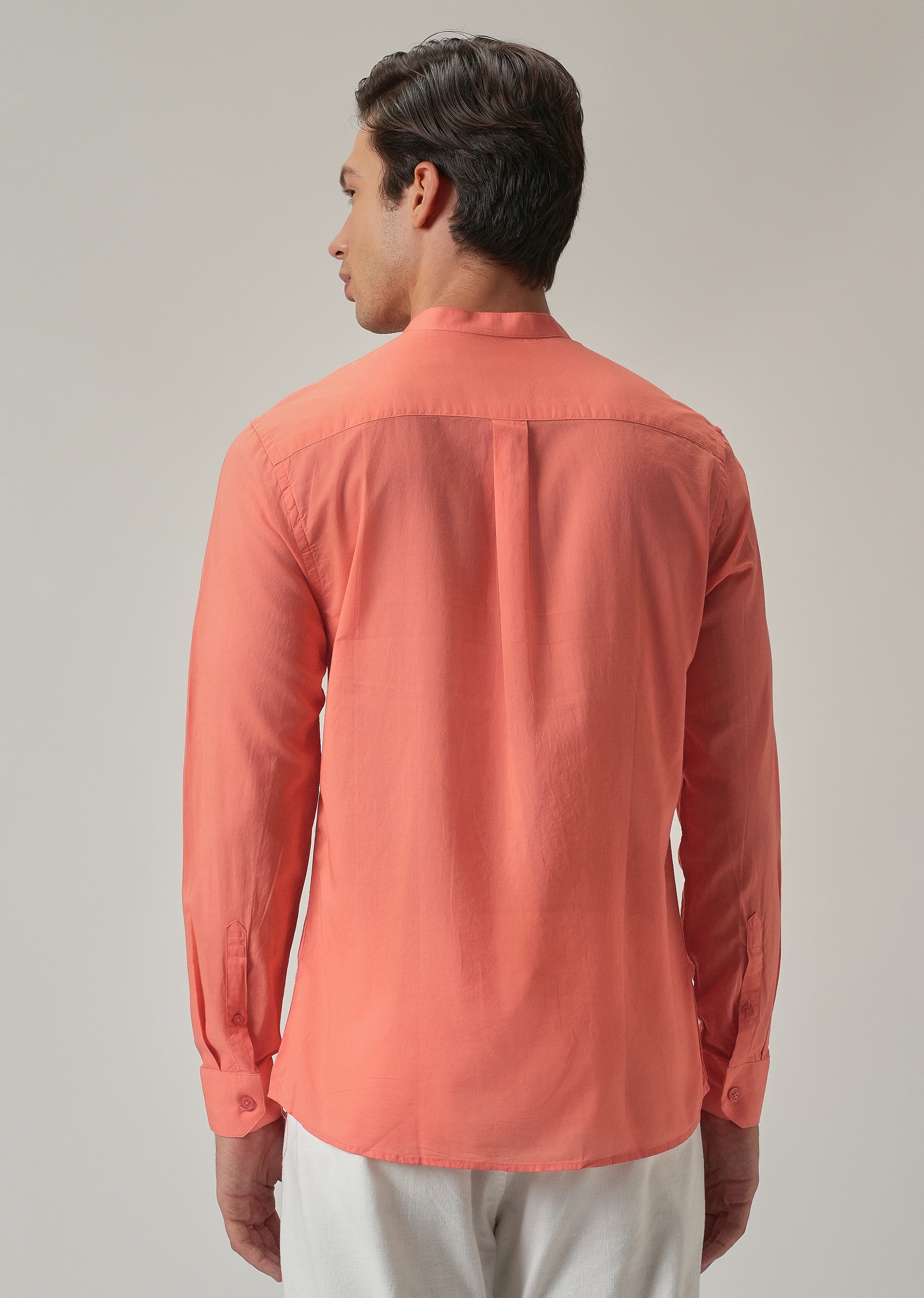 Dark Peach Plain Cotton Shirt - Image 2