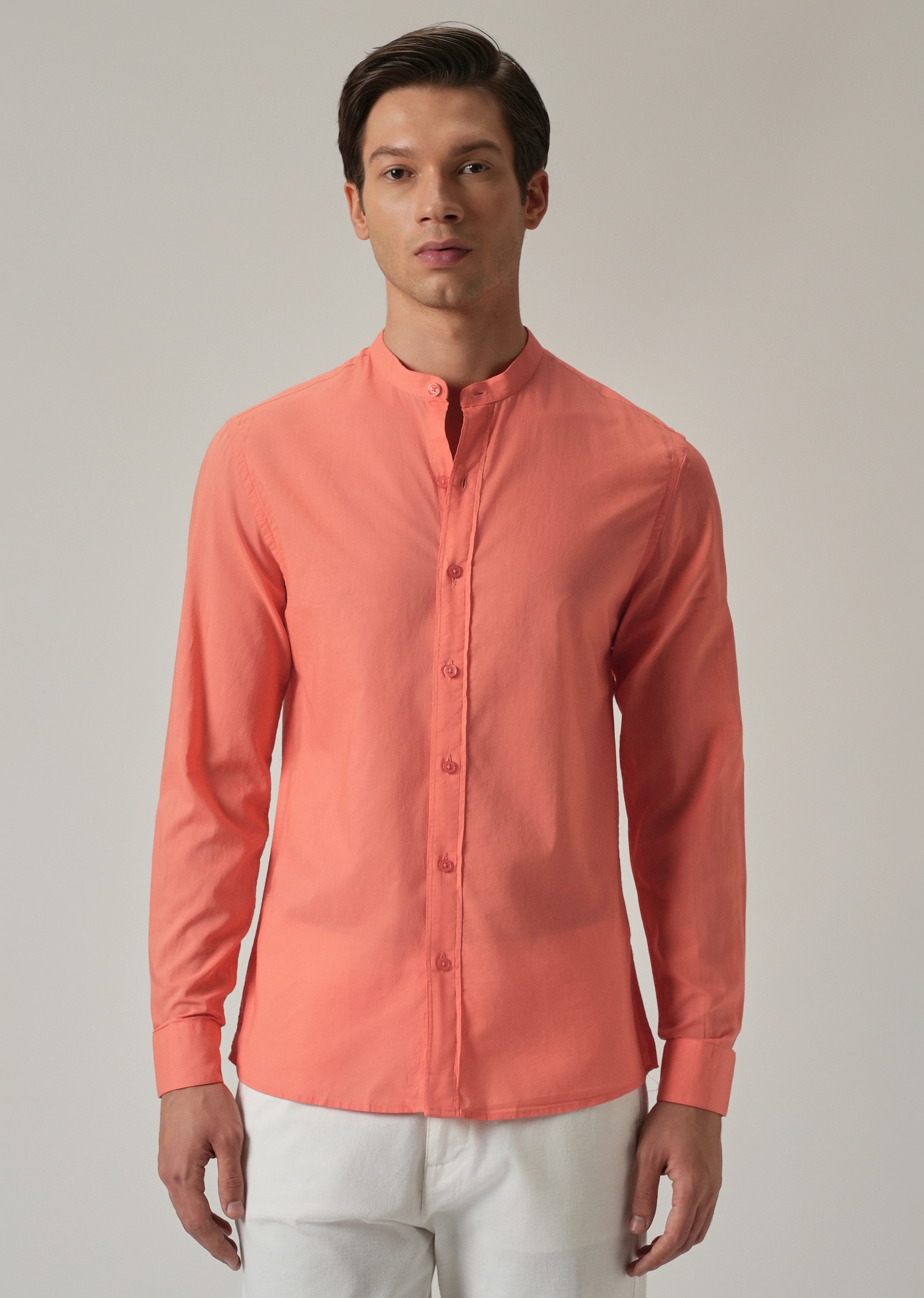 Dark Peach Plain Cotton Shirt - Image 3