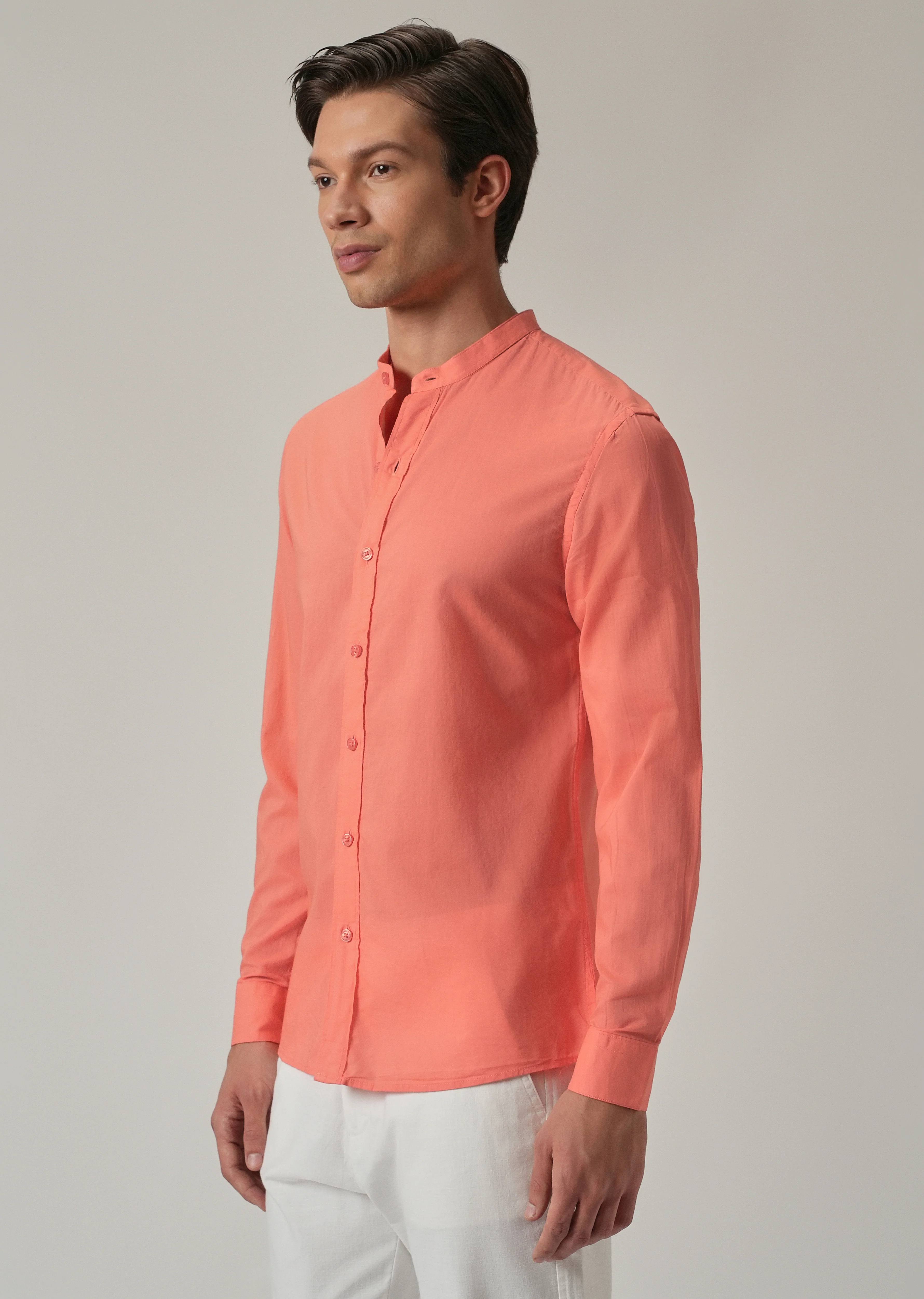 Dark Peach Plain Cotton Shirt - Image 4