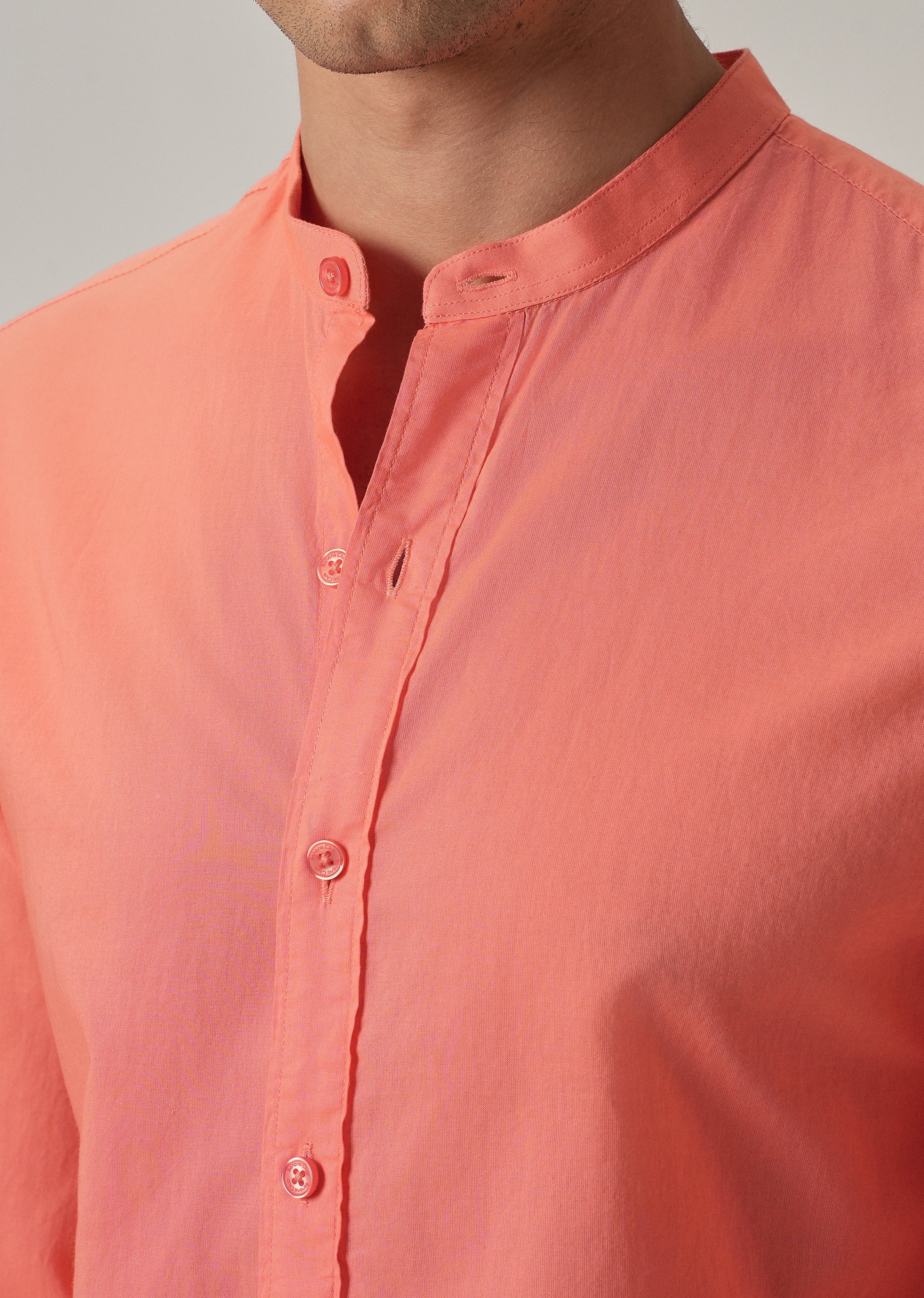 Dark Peach Plain Cotton Shirt - Image 5