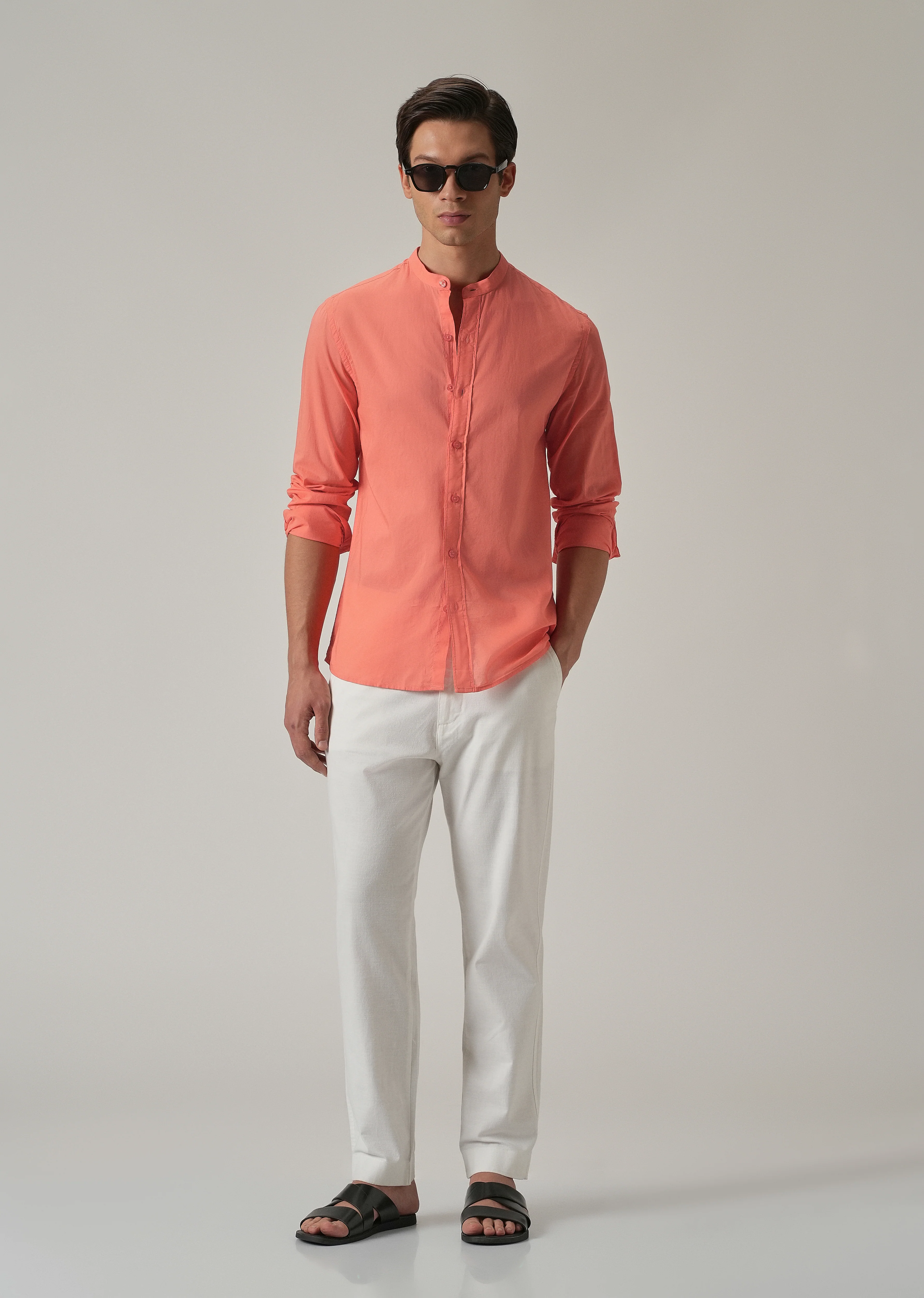 Dark Peach Plain Cotton Shirt - Image 6