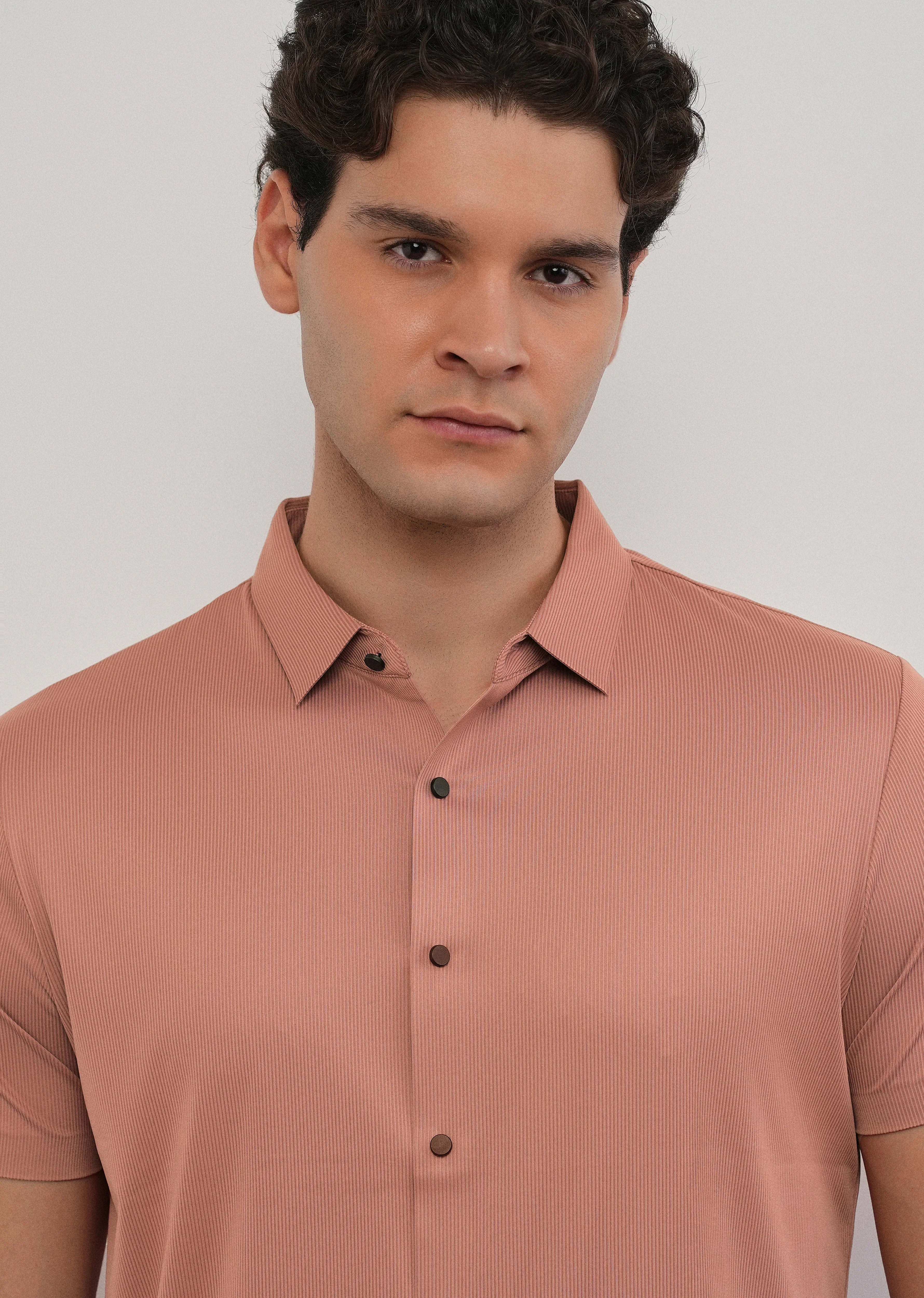 Dark Peach Stitchless Stripe Shirt - Image 5