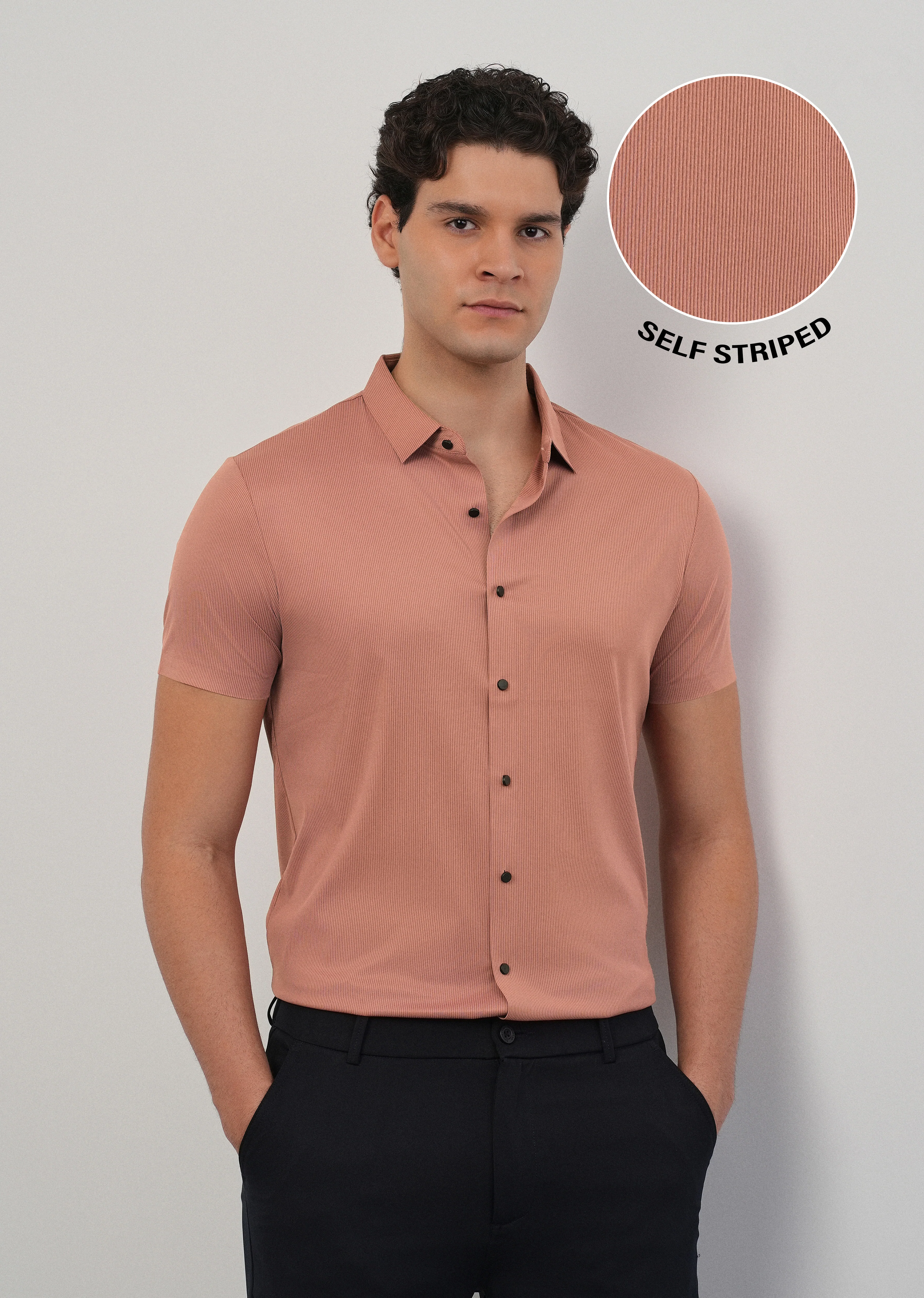 Dark Peach Stitchless Stripe Shirt - Image 7