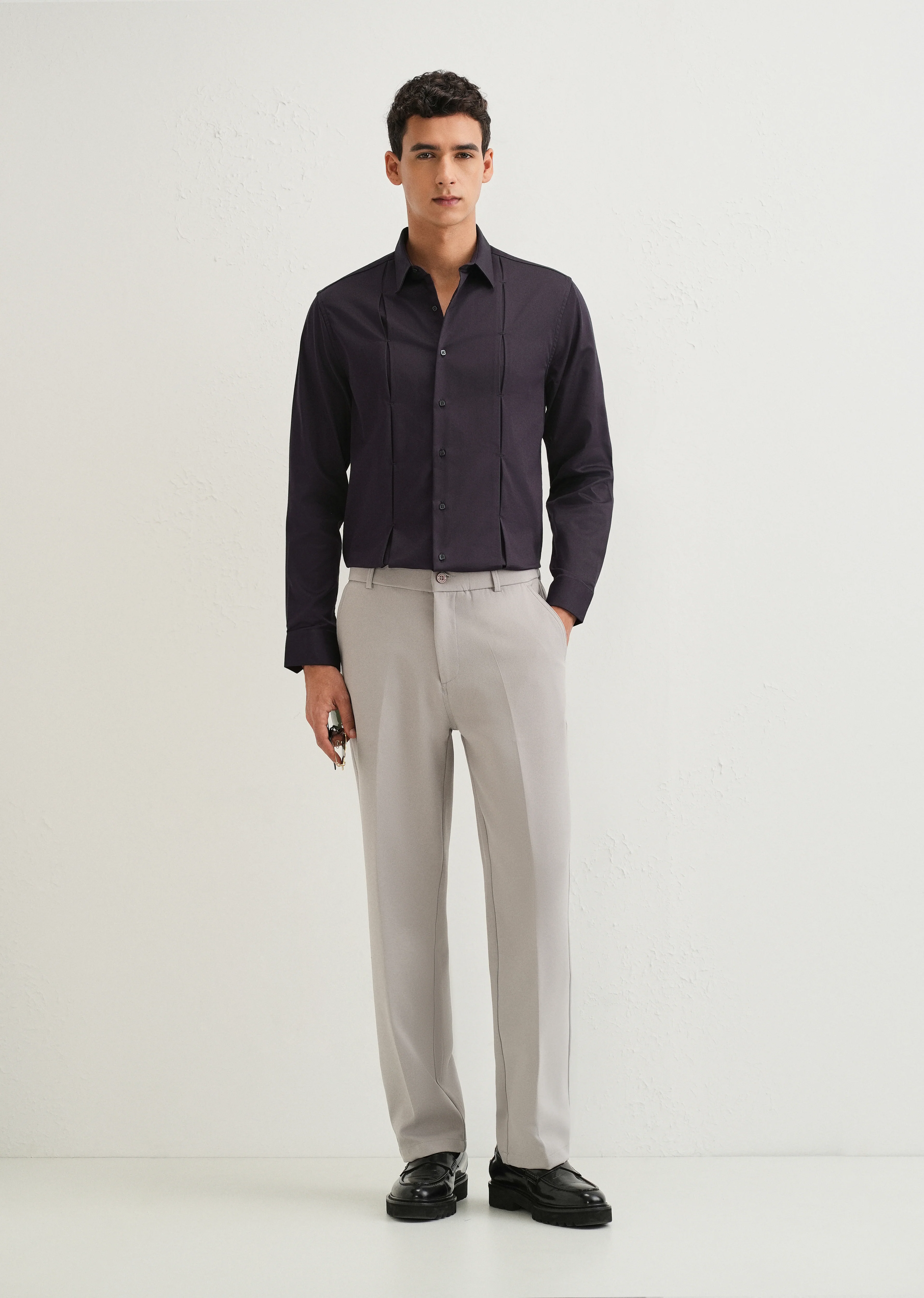 Dark Purple Front Panel Open Pleat shirt - Image 6