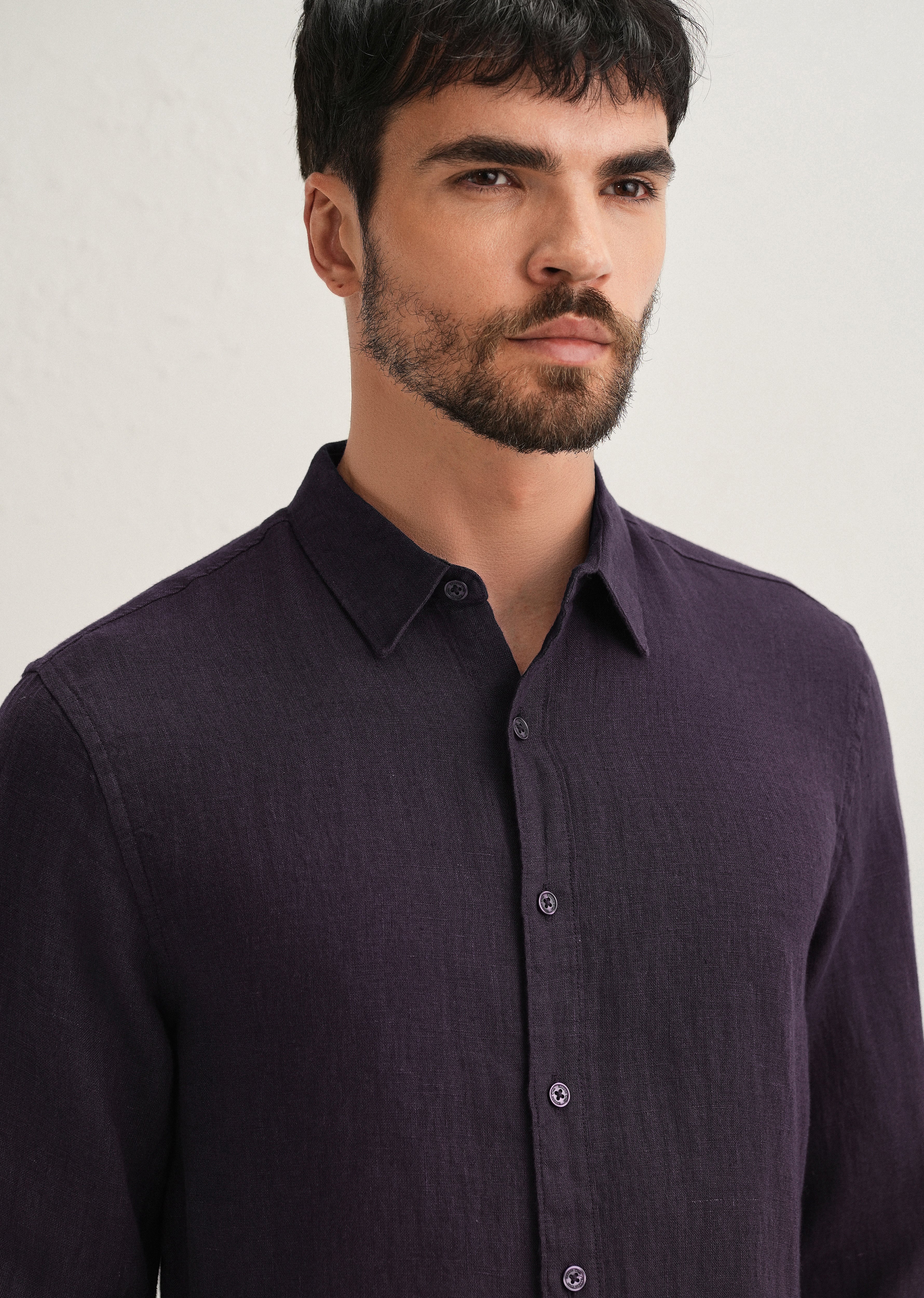Dark Purple Pure Linen Shirt - Image 2