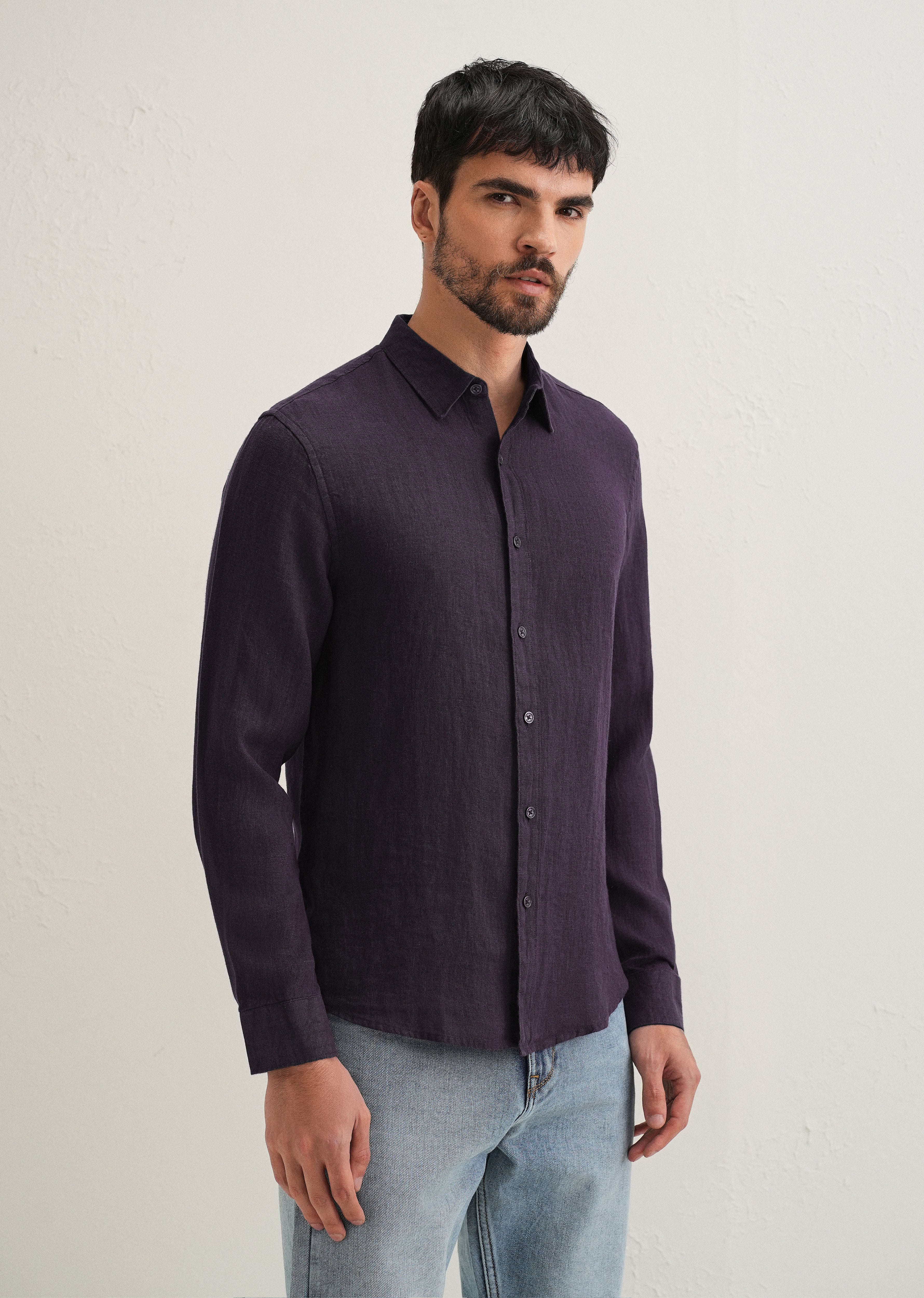 Dark Purple Pure Linen Shirt - Image 5