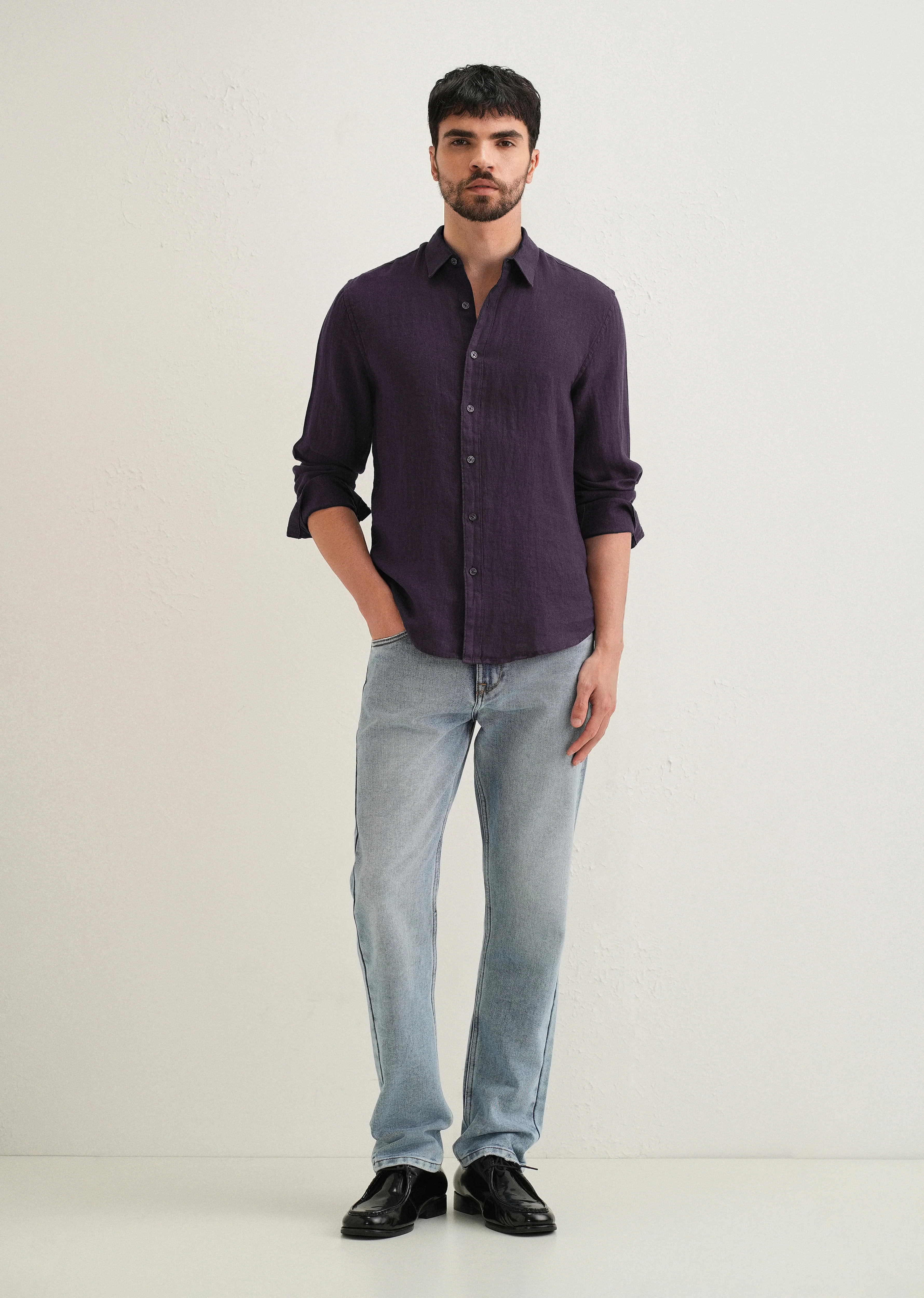 Dark Purple Pure Linen Shirt - Image 6