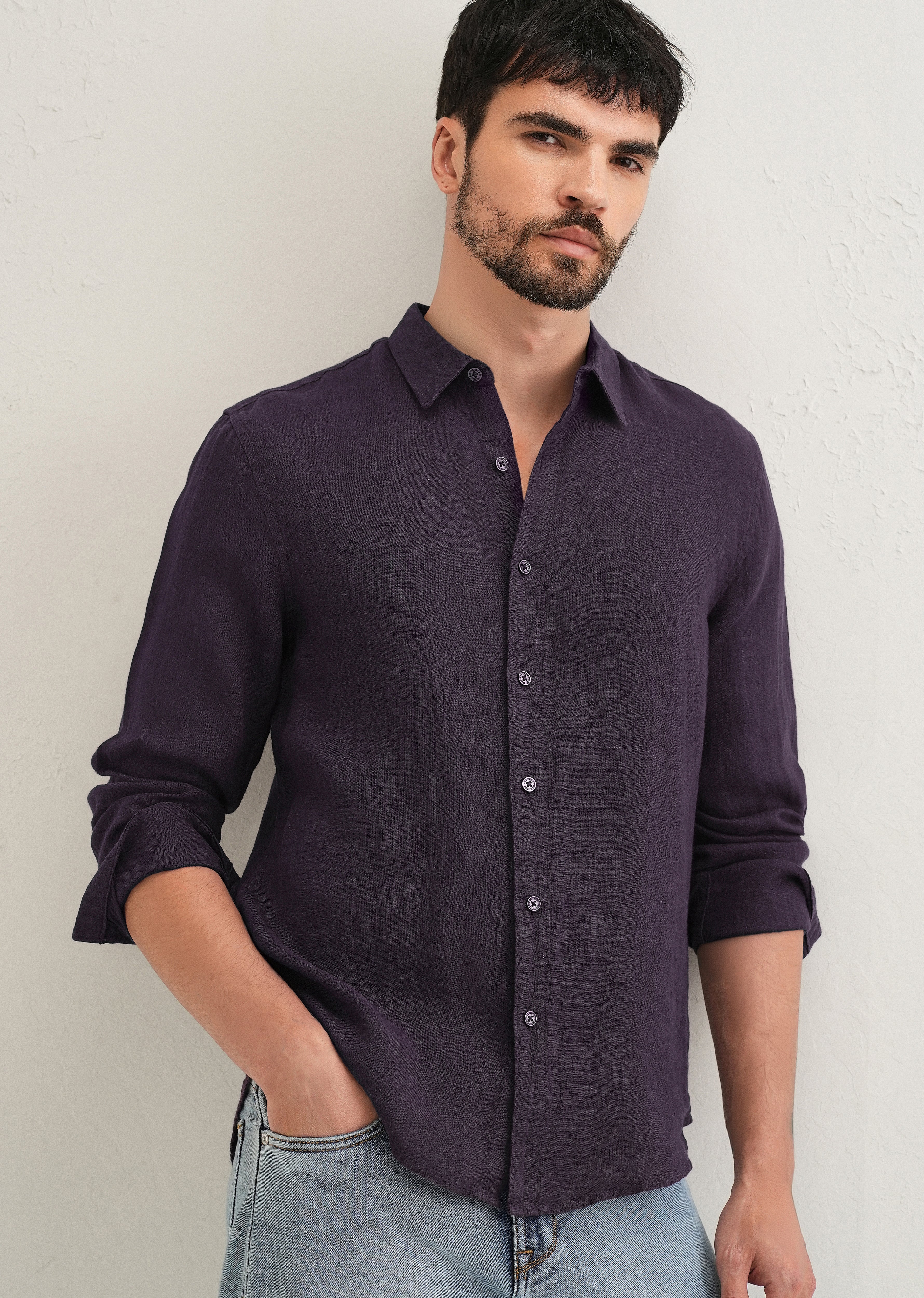 Dark Purple Pure Linen Shirt - Image 7