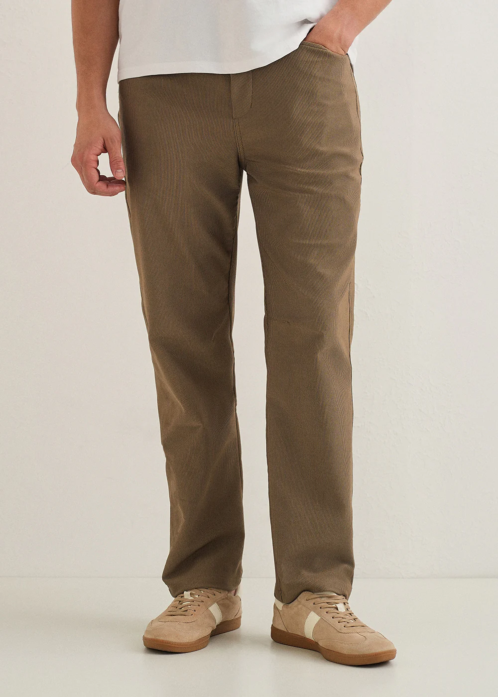 Dark Taupe Straight Fit Corduroy Pants - Image 2