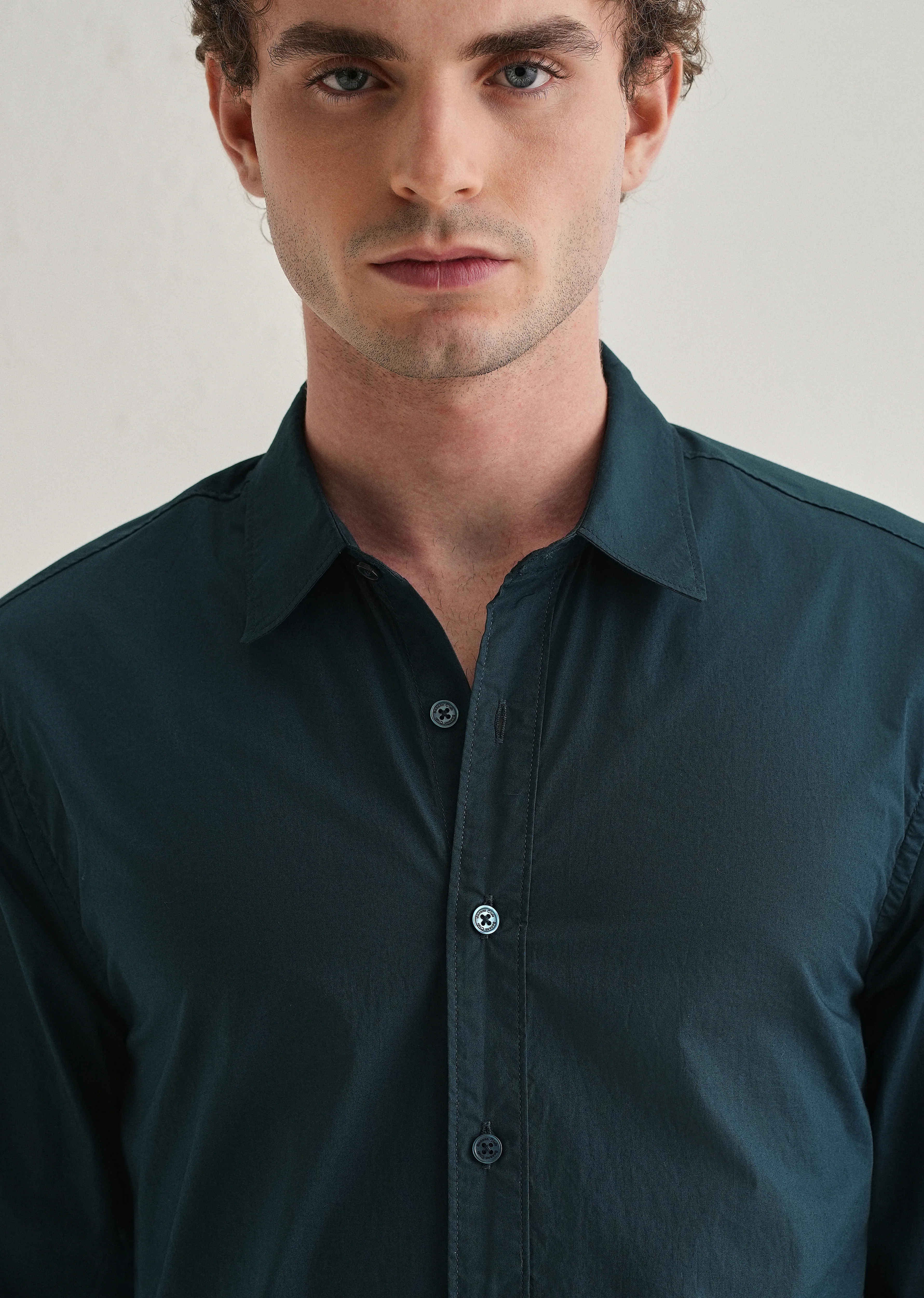 Dark Teal Blue Plain Cotton Shirt - Image 5