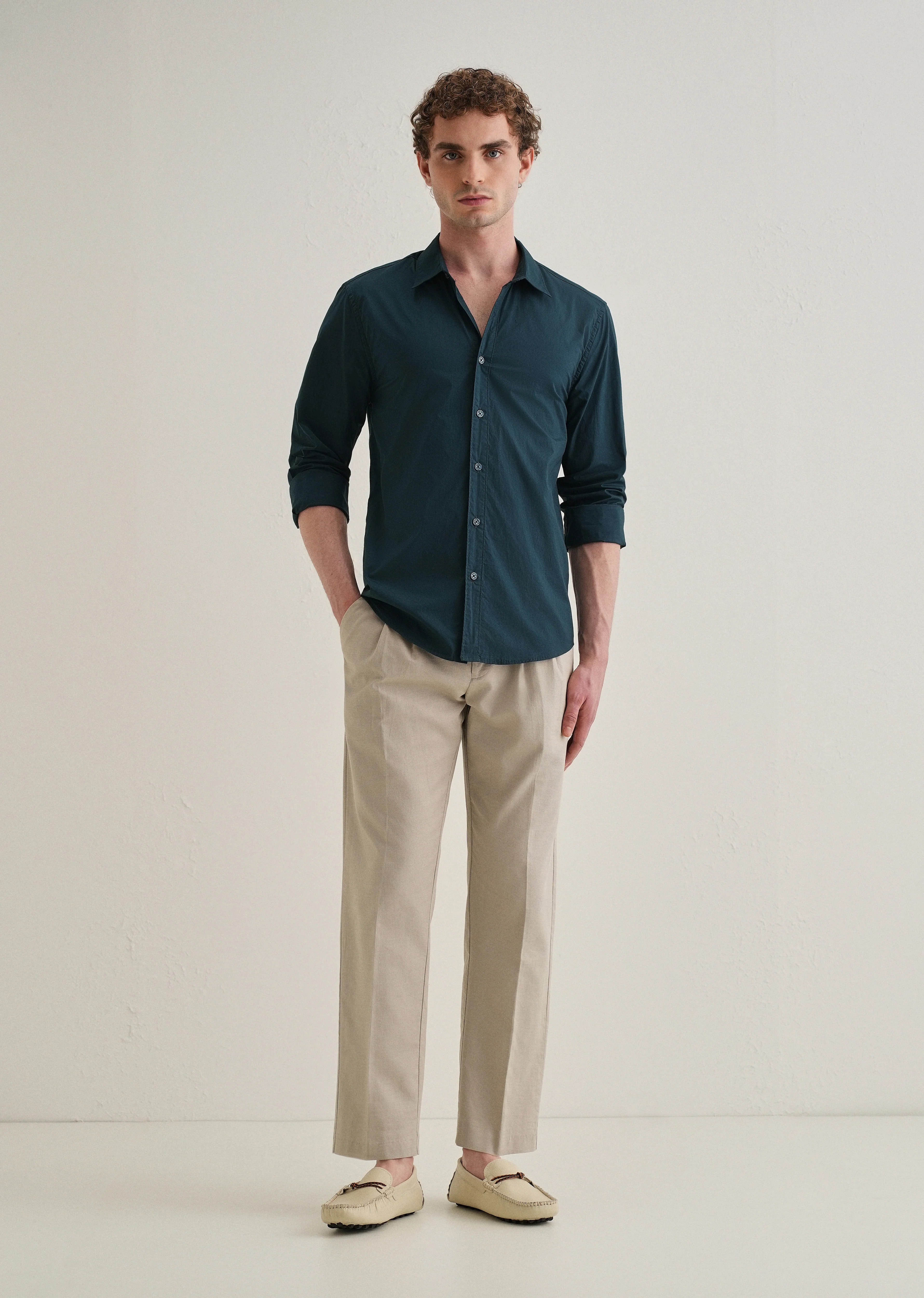 Dark Teal Blue Plain Cotton Shirt - Image 6