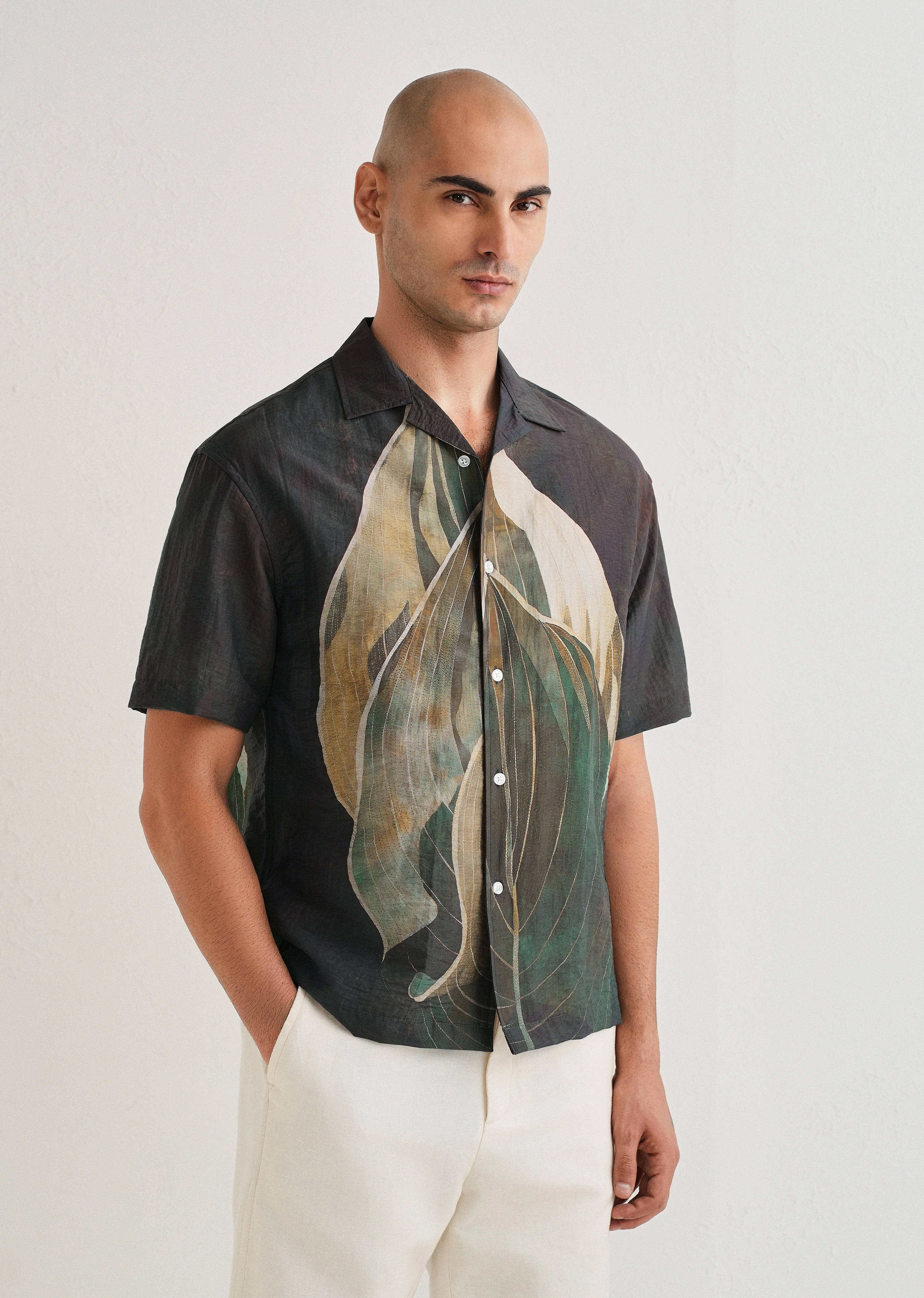 Dark Tropical Placement Print Shirt - Image 4
