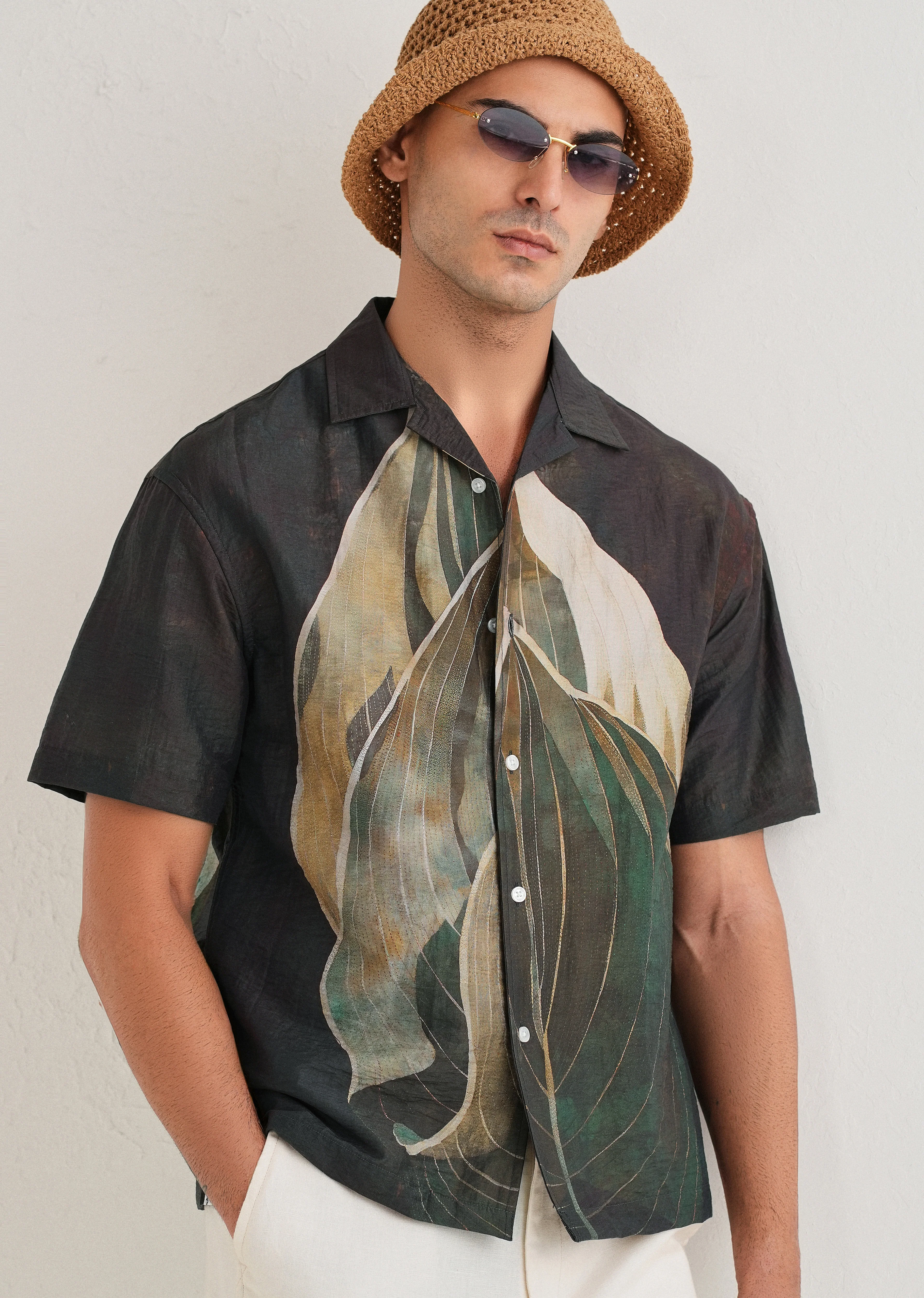 Dark Tropical Placement Print Shirt - Image 7