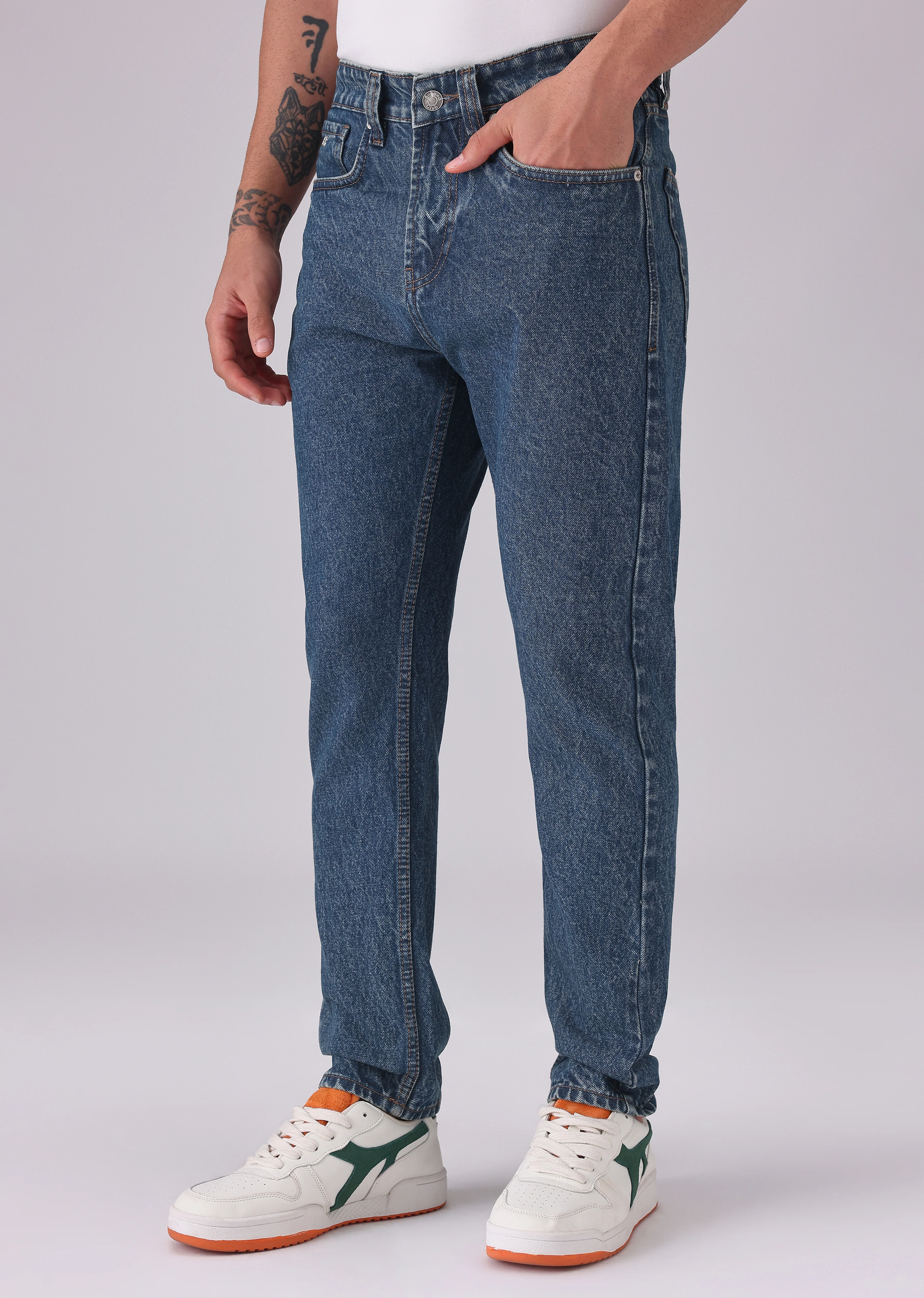 Dark Wash Carrot Fit Jeans - Image 4