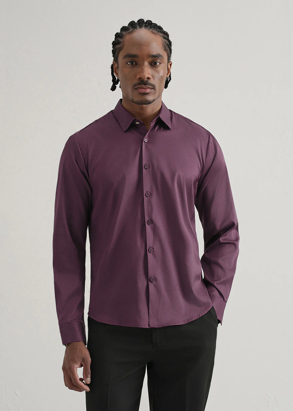 Dark Wine Plain Stitchless Placket Shirt - Image 3