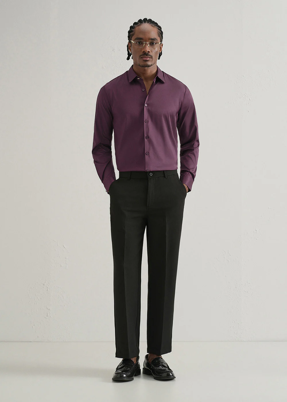 Dark Wine Plain Stitchless Placket Shirt - Image 6
