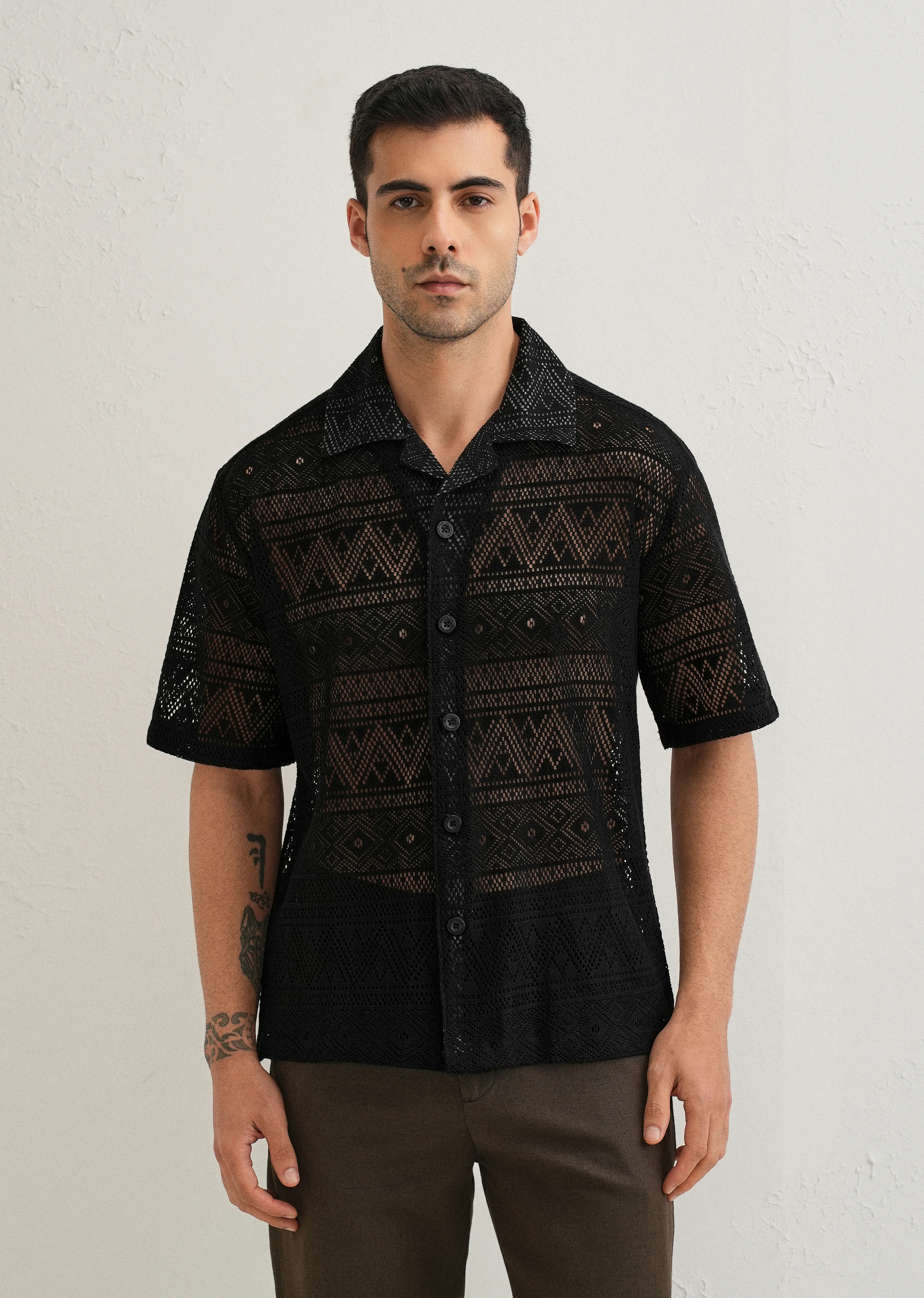 Deep Black Crochet Shirt - Image 3