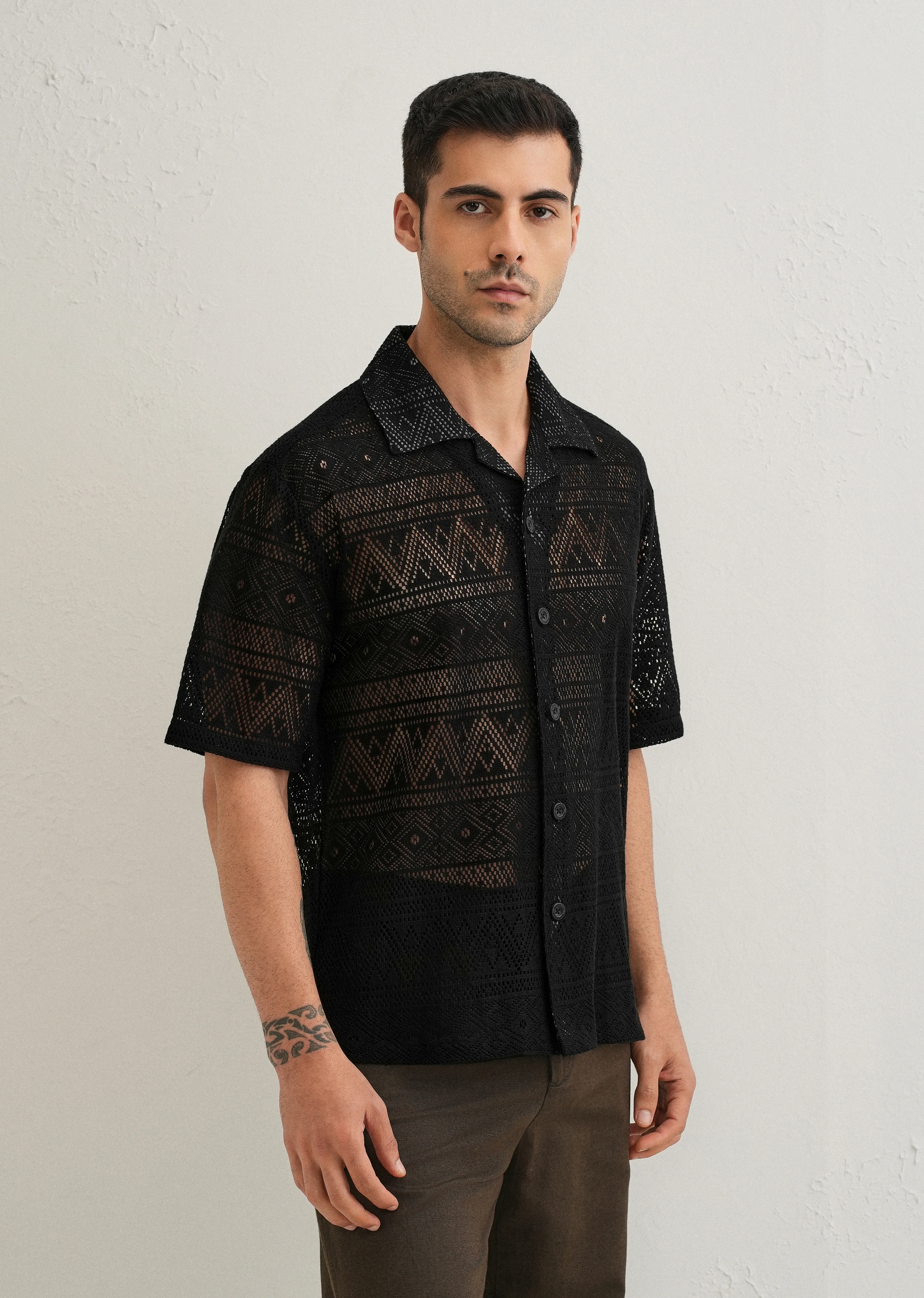 Deep Black Crochet Shirt - Image 4