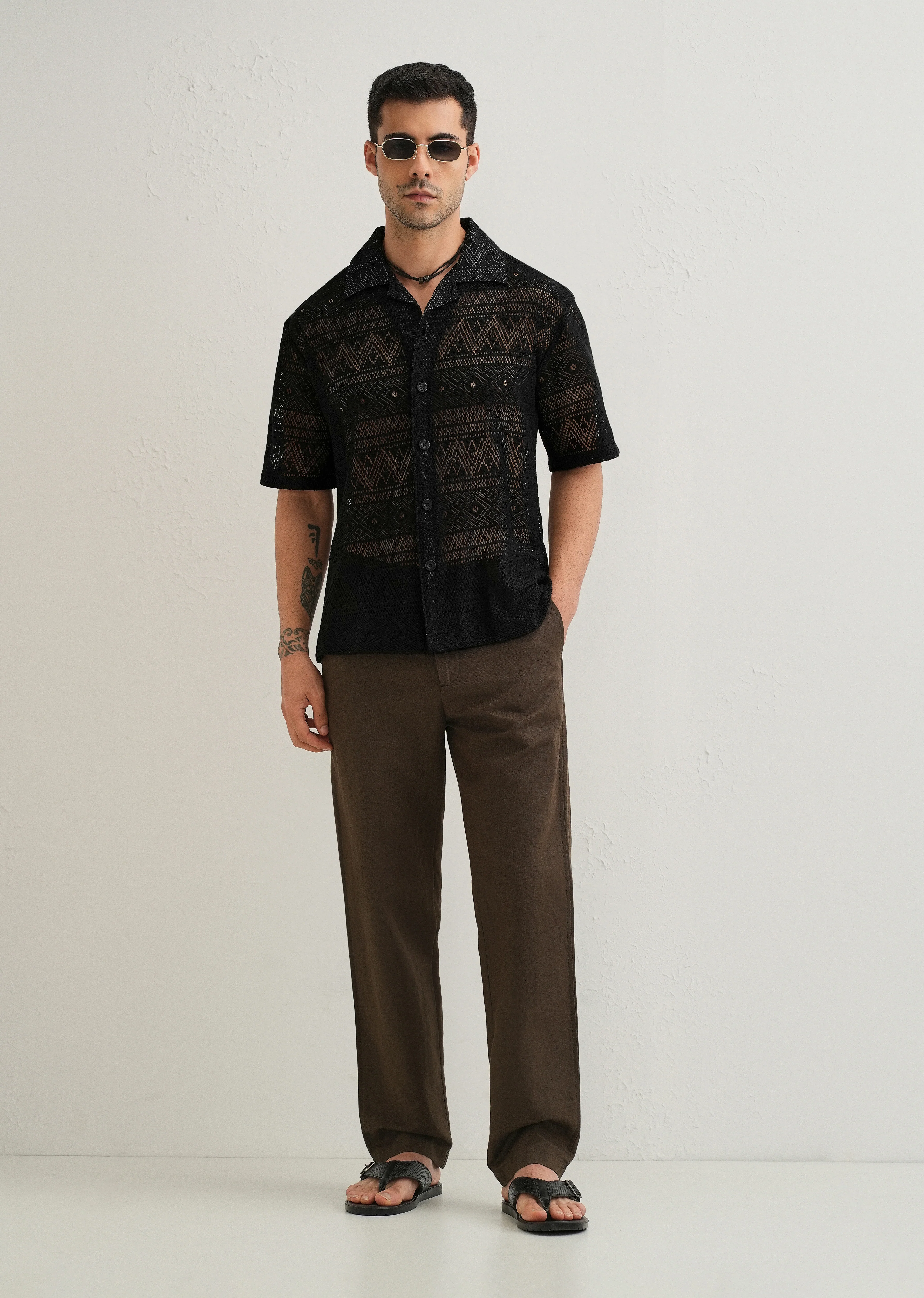 Deep Black Crochet Shirt - Image 6