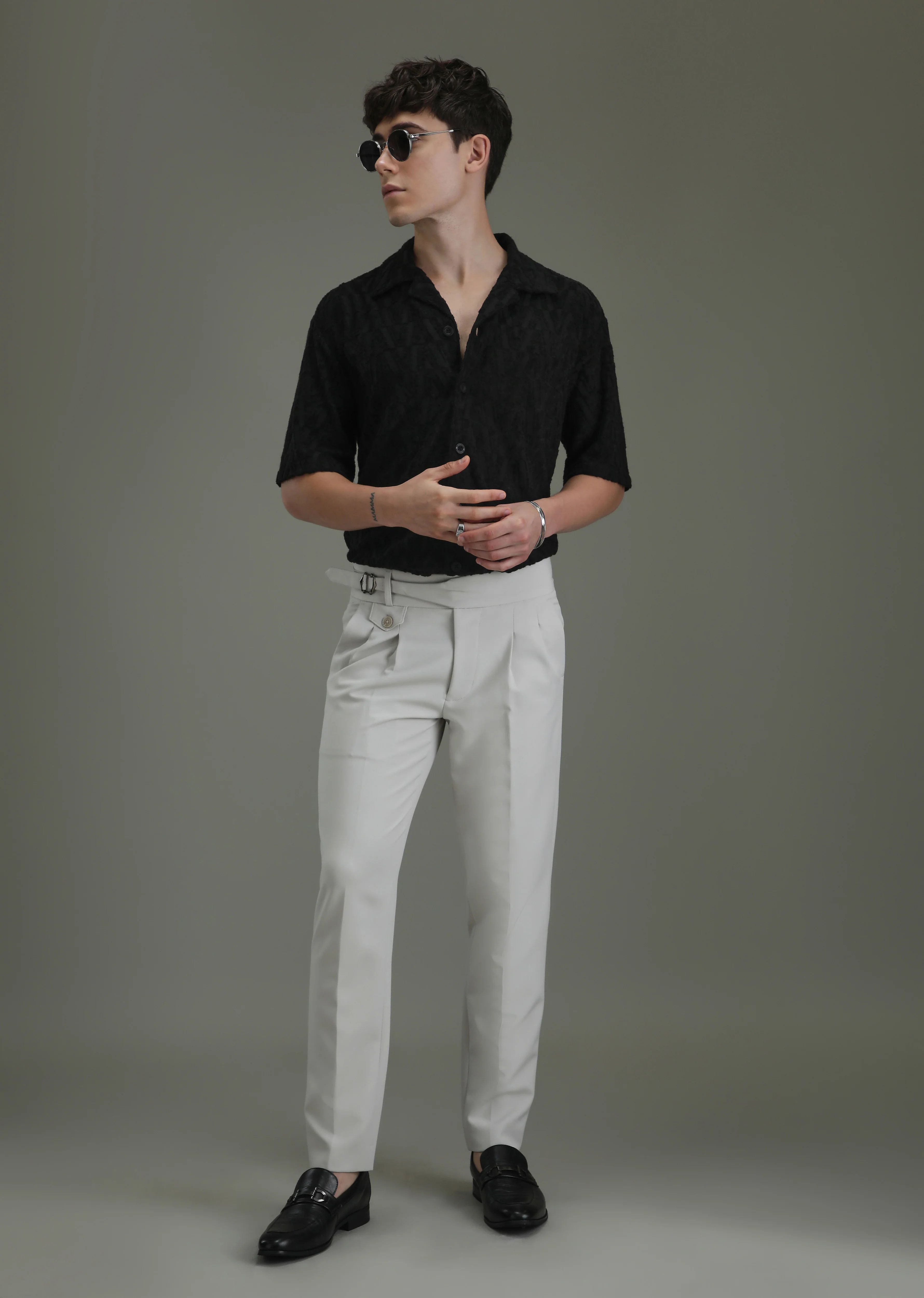 Deep Black Jacquard Knitted Shirt - Image 6