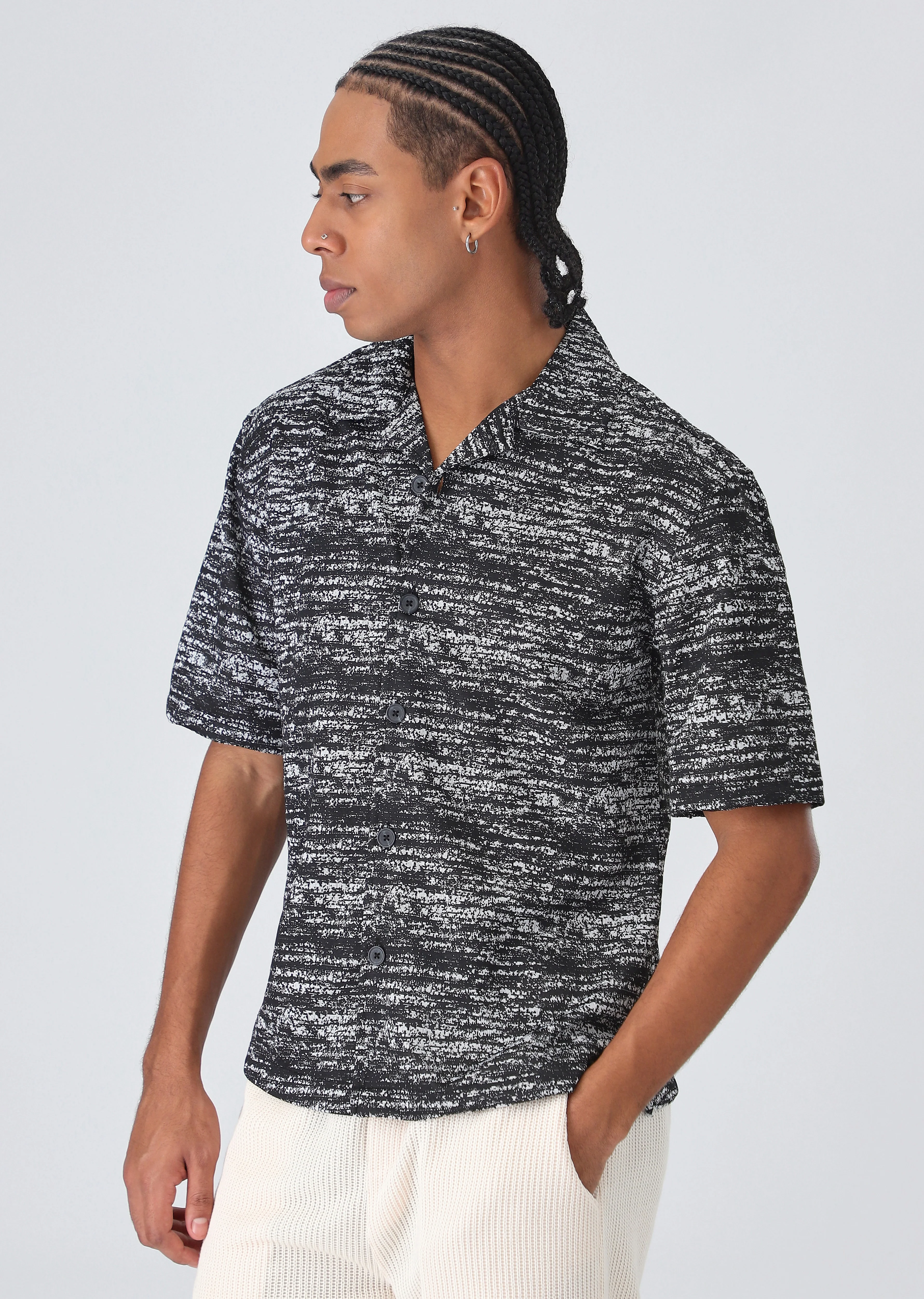 Deep black Knitted Half Sleeves Shirt - Image 5