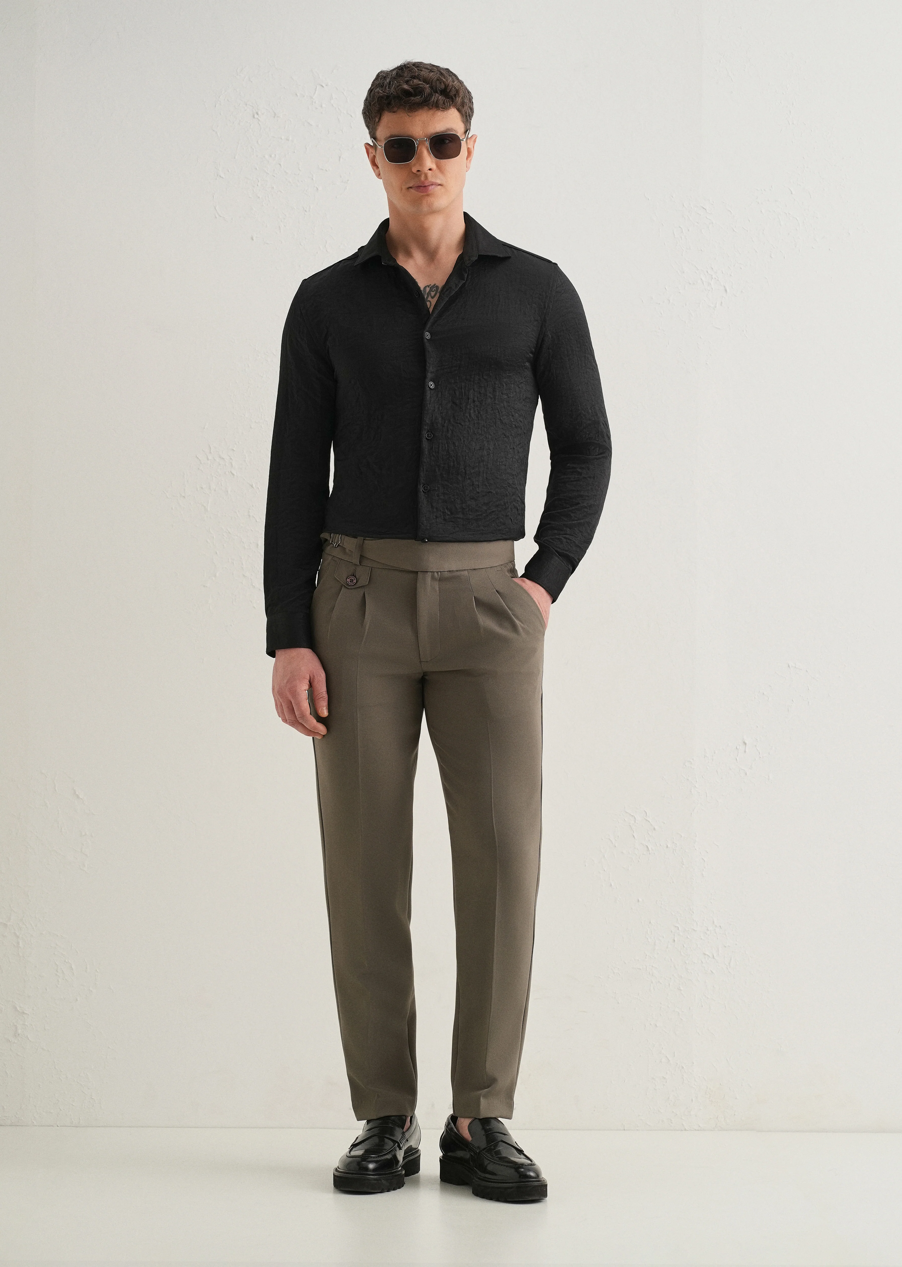 Deep Black Plain Crushed Satin Shirt - Image 6
