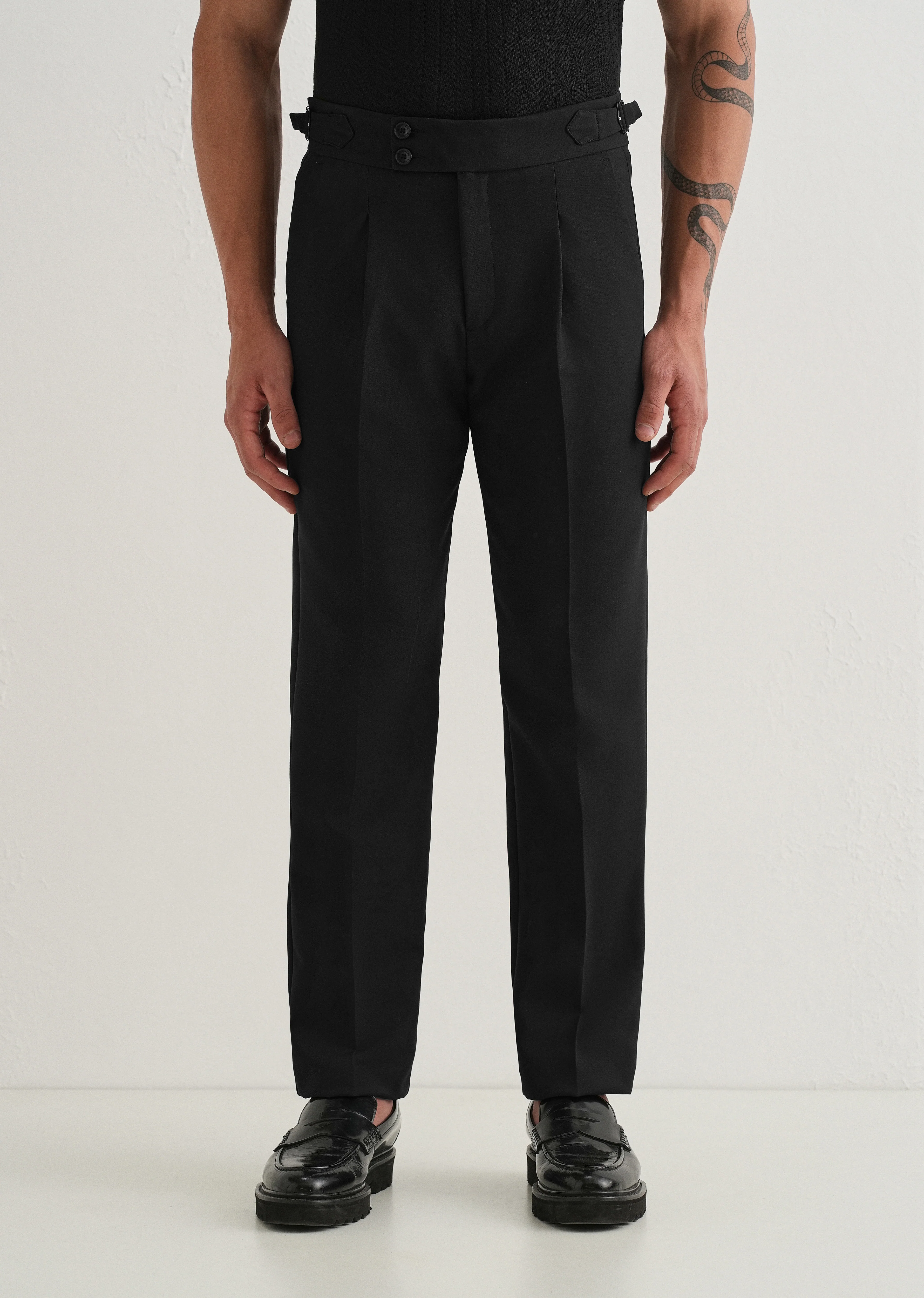 Deep Black Pleated Gurkha Pant - Image 4