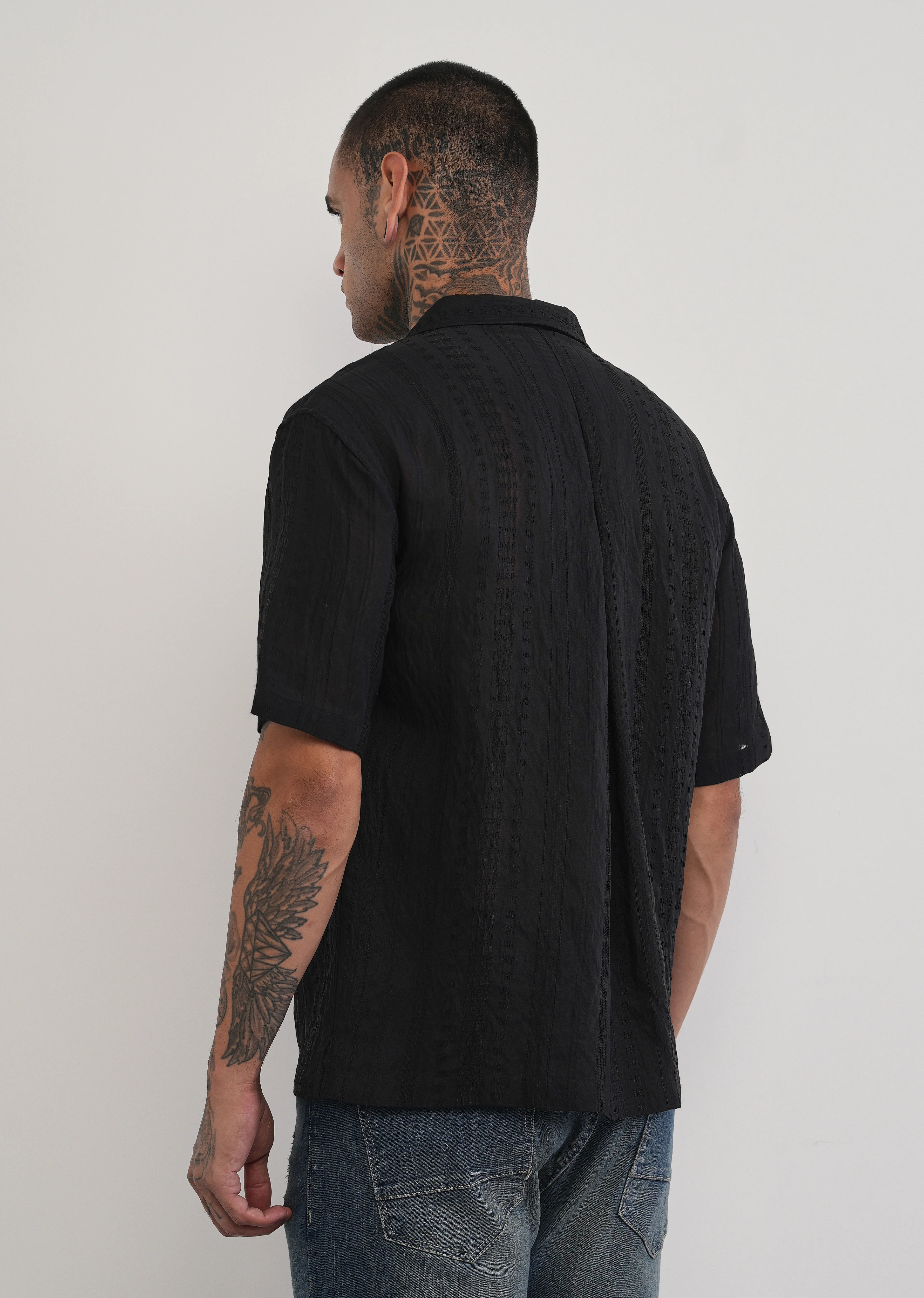 Deep Black Self Patterned Shirt - Image 2