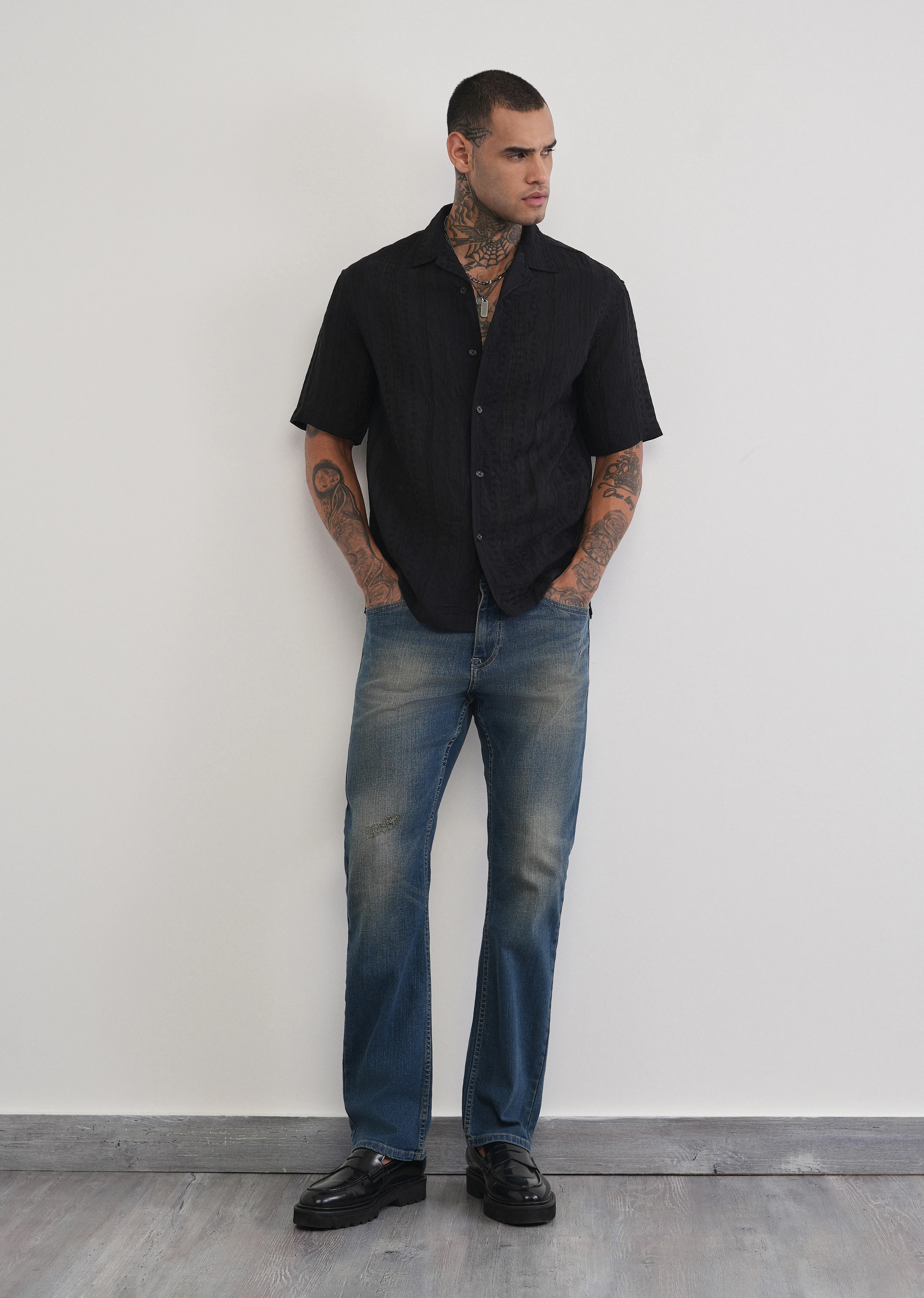 Deep Black Self Patterned Shirt - Image 6