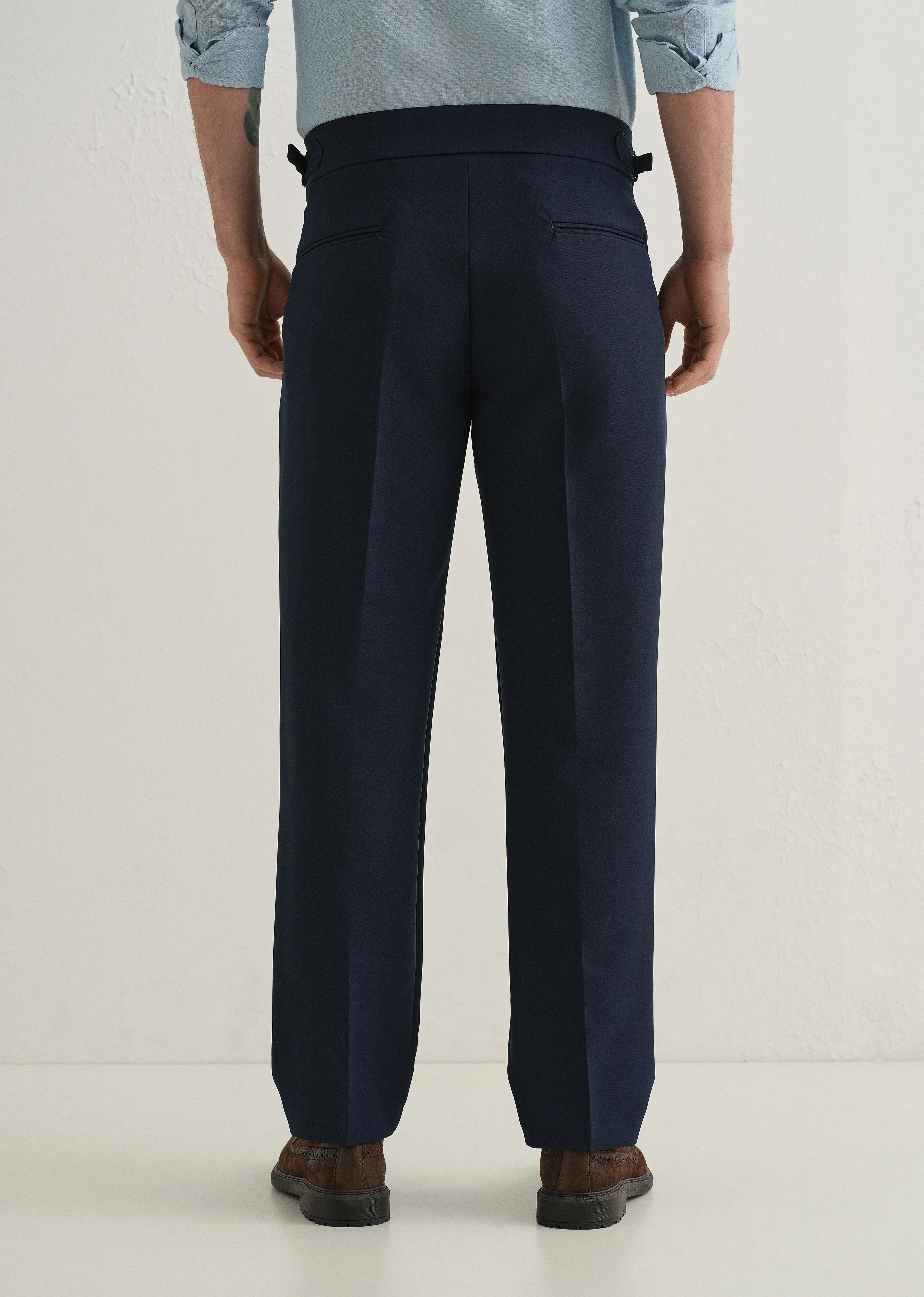 Deep Navy Blue Pleated Gurkha Pant - Image 3