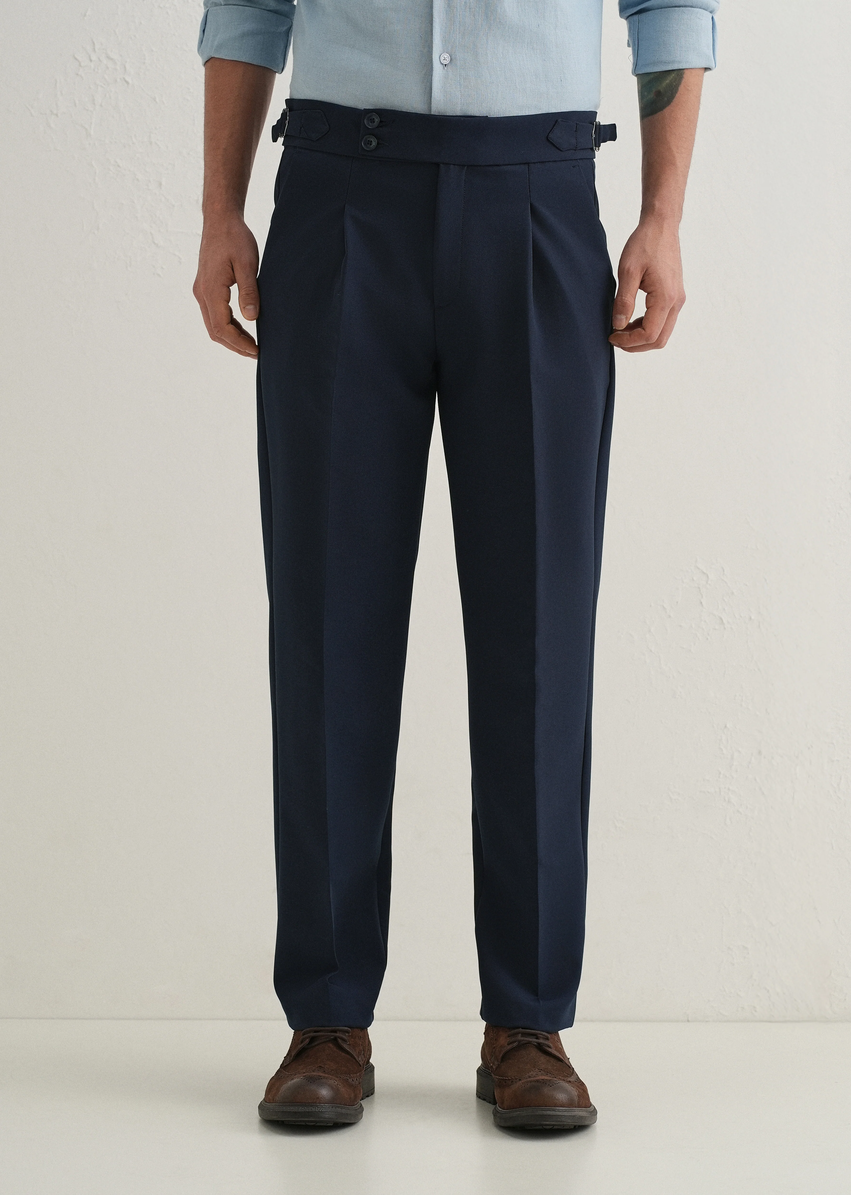 Deep Navy Blue Pleated Gurkha Pant - Image 4