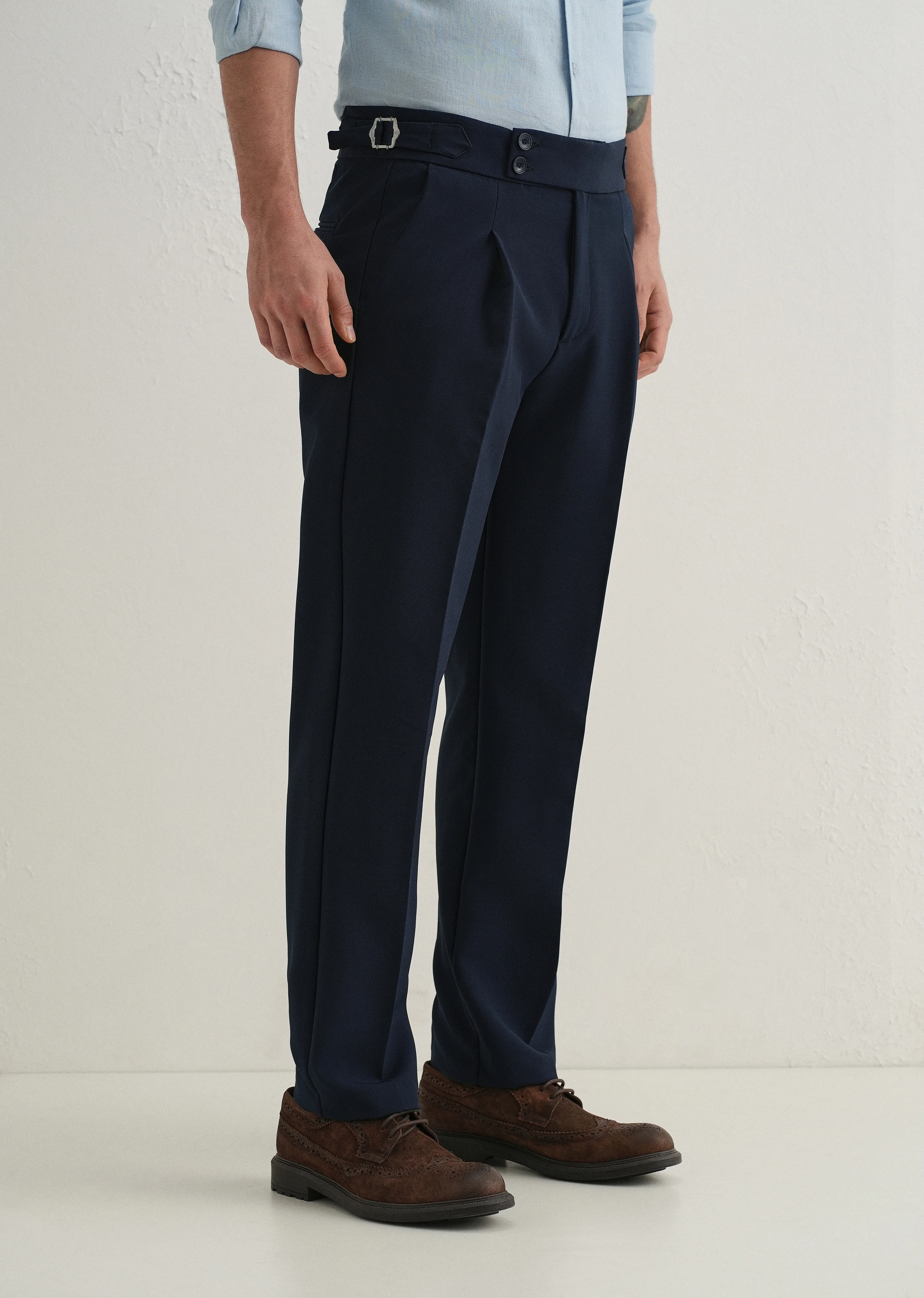Deep Navy Blue Pleated Gurkha Pant - Image 5
