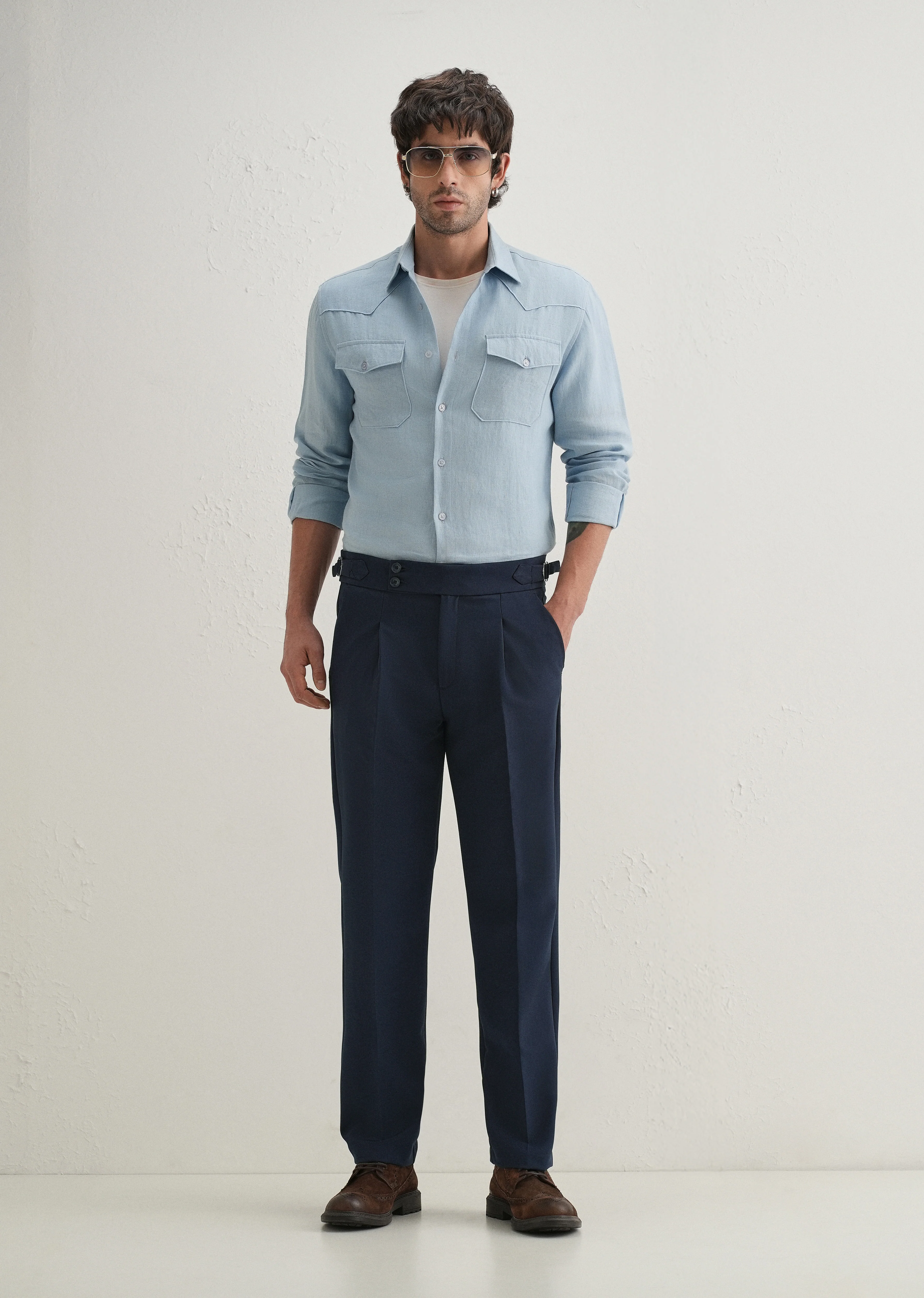 Deep Navy Blue Pleated Gurkha Pant - Image 7