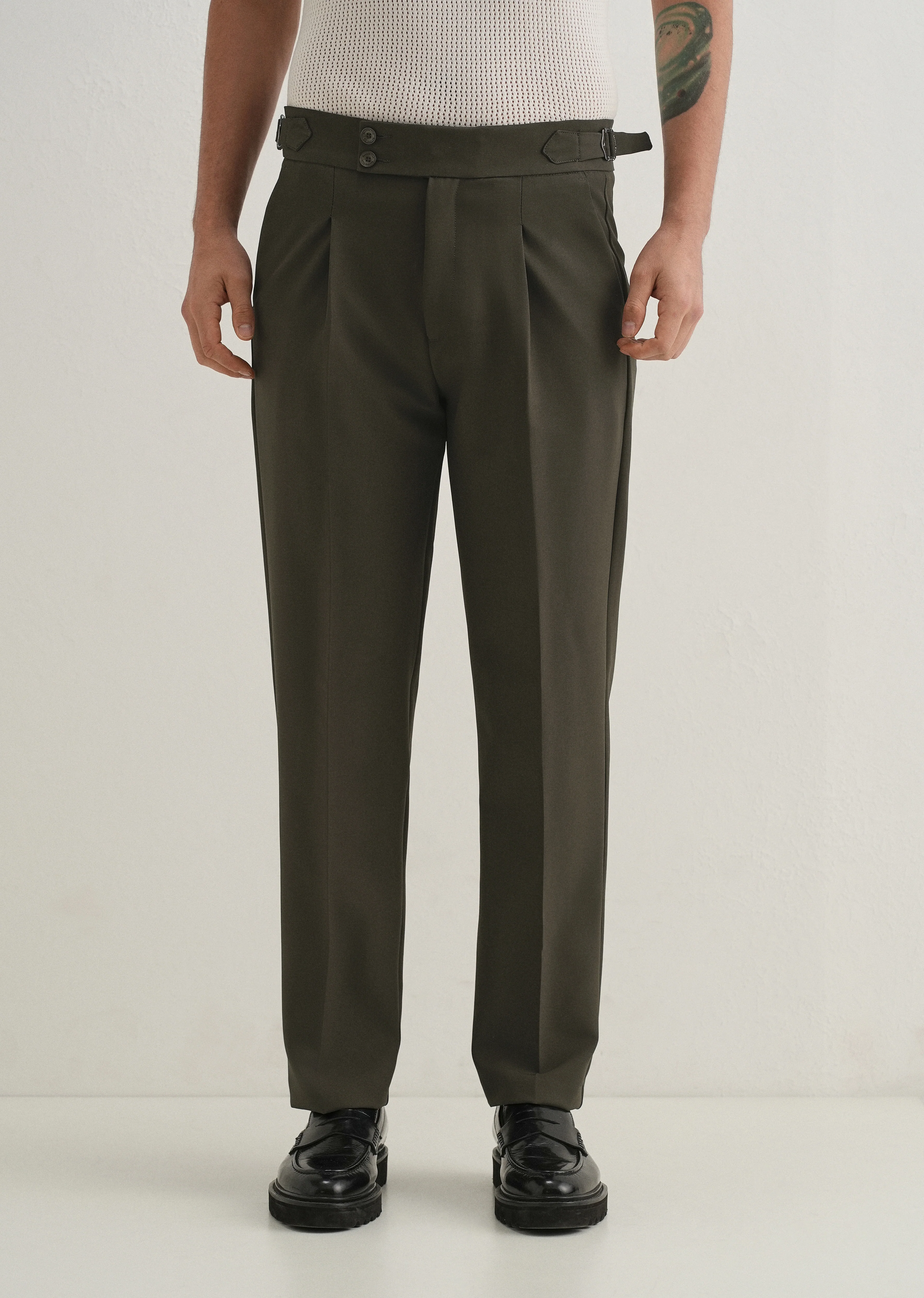 Deep Olive Pleated Gurkha Pant - Image 4
