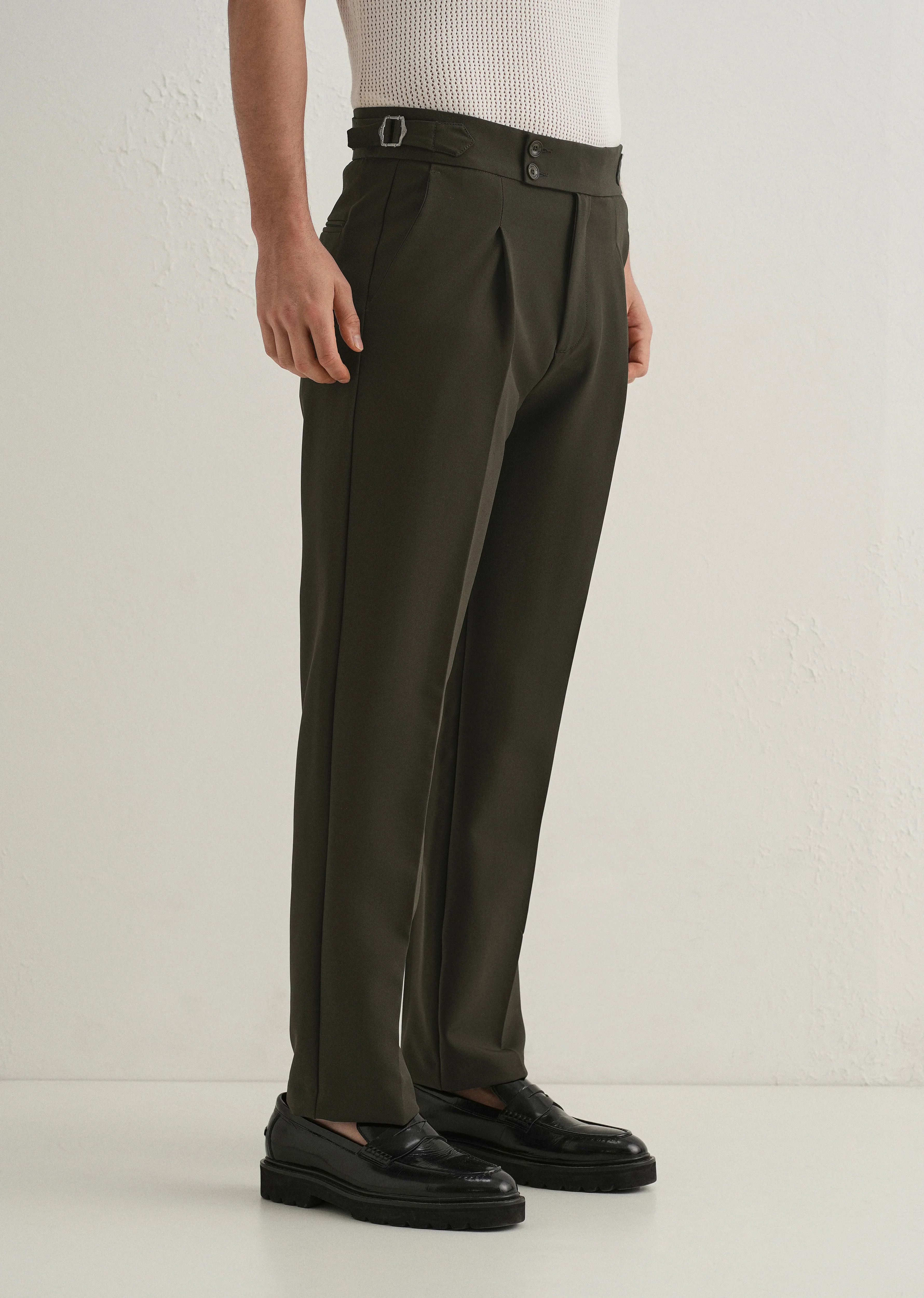 Deep Olive Pleated Gurkha Pant - Image 5