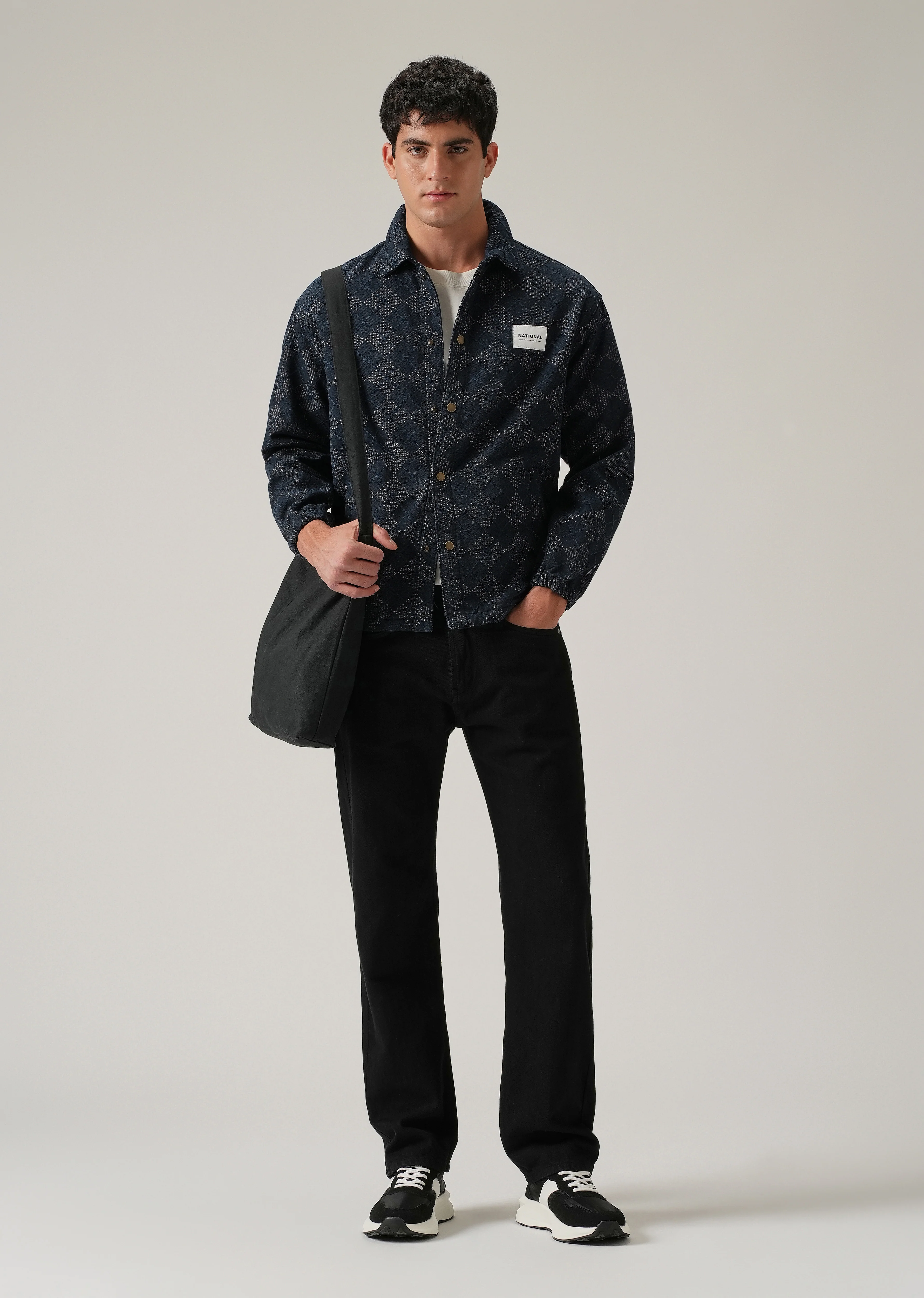 Diamond Pattern Denim Jacquard Jacket - Image 7