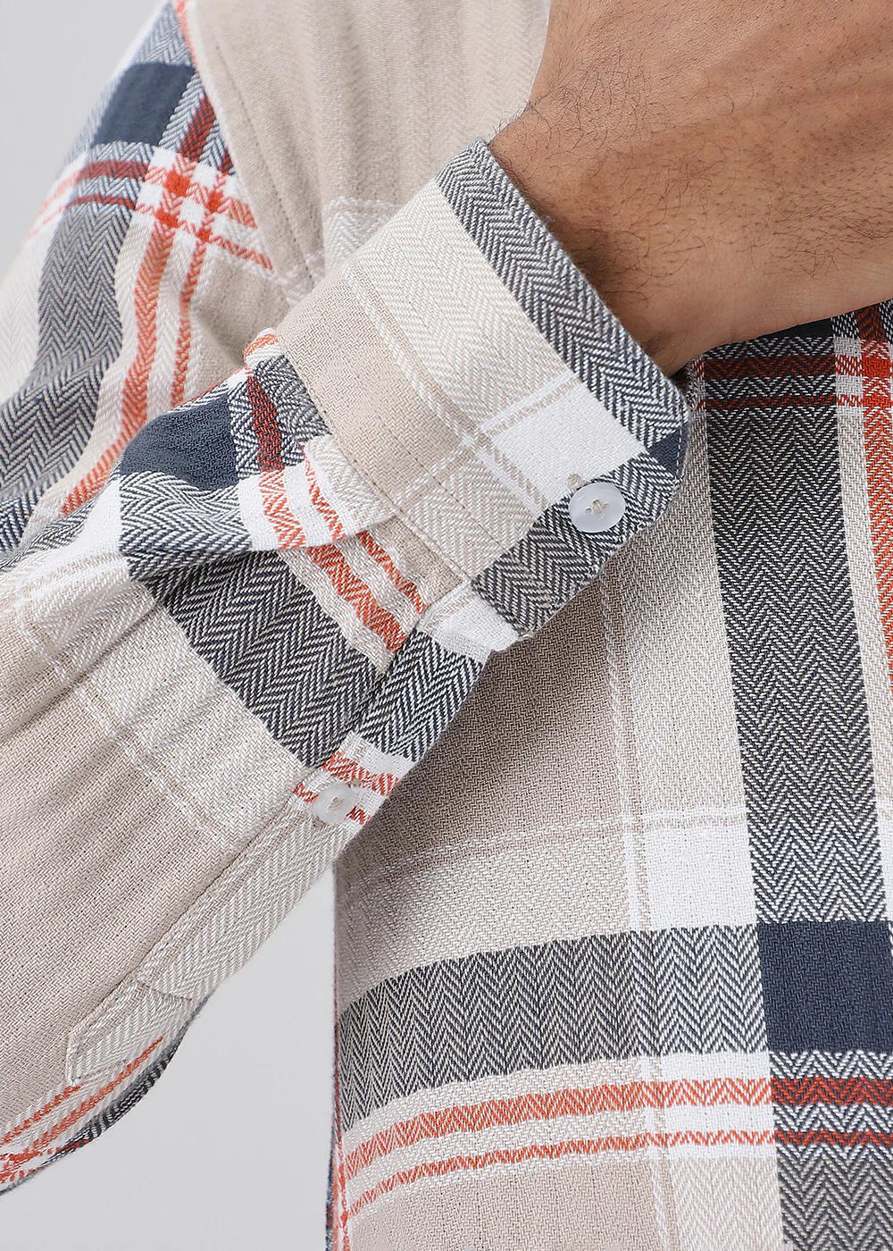 Dobby Check Beige Shirt - Image 3