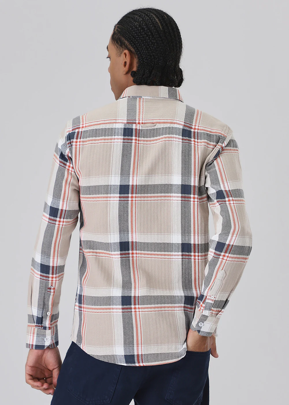 Dobby Check Beige Shirt - Image 4