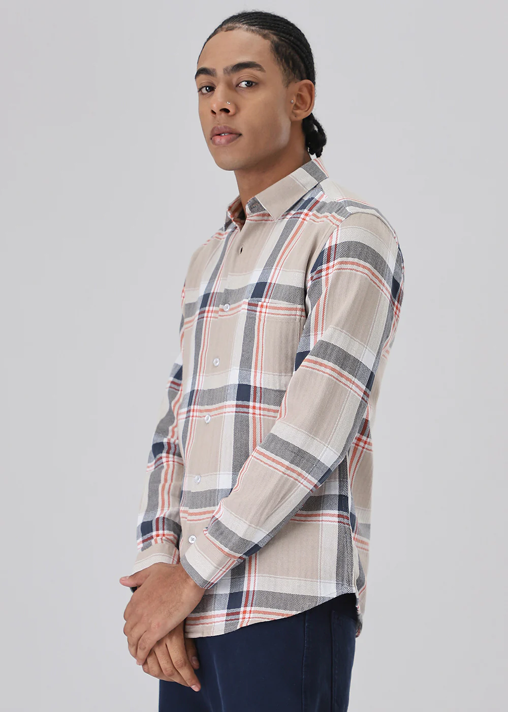 Dobby Check Beige Shirt - Image 5