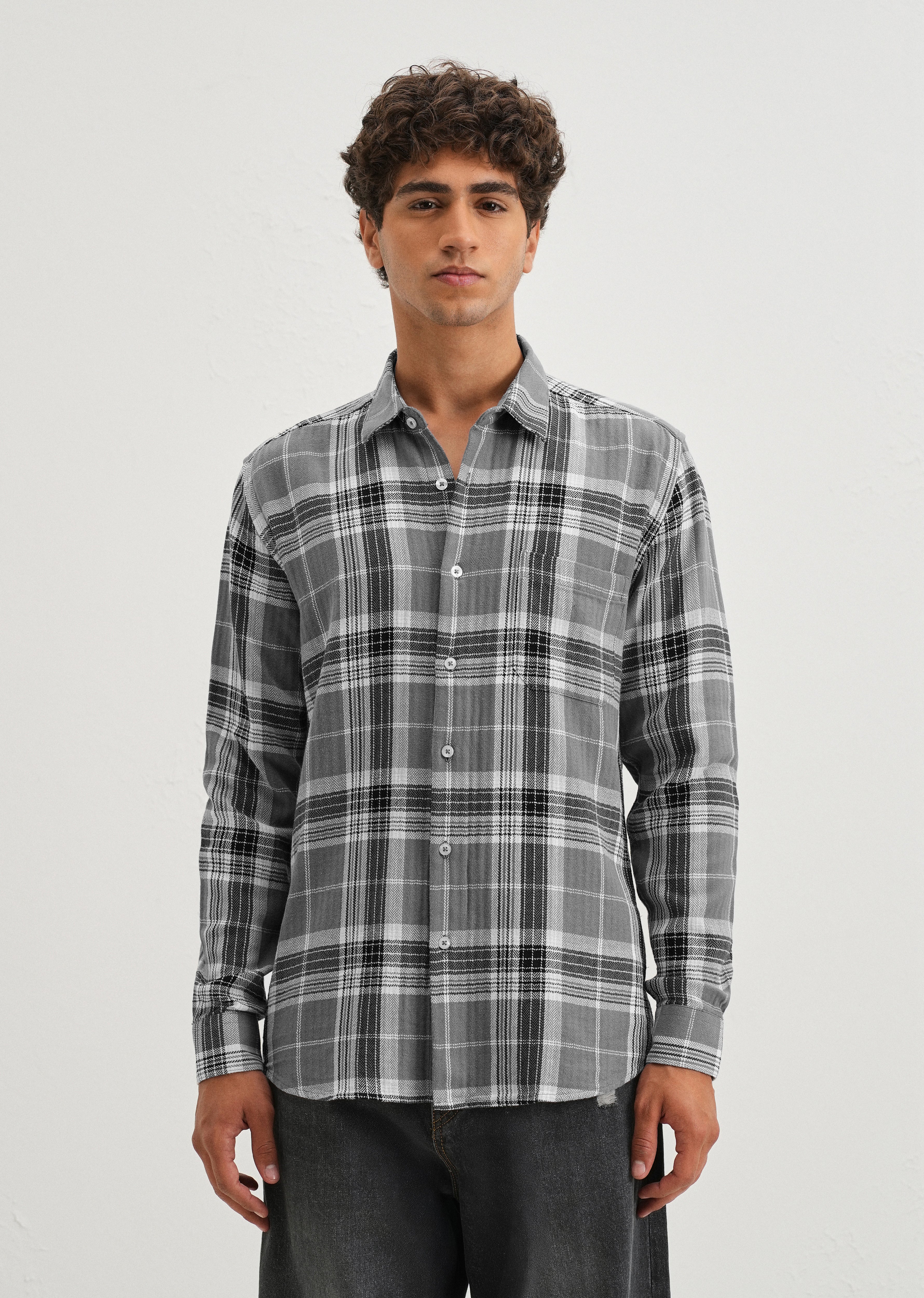 Dobby Ash Grey Check Shirt - Image 3