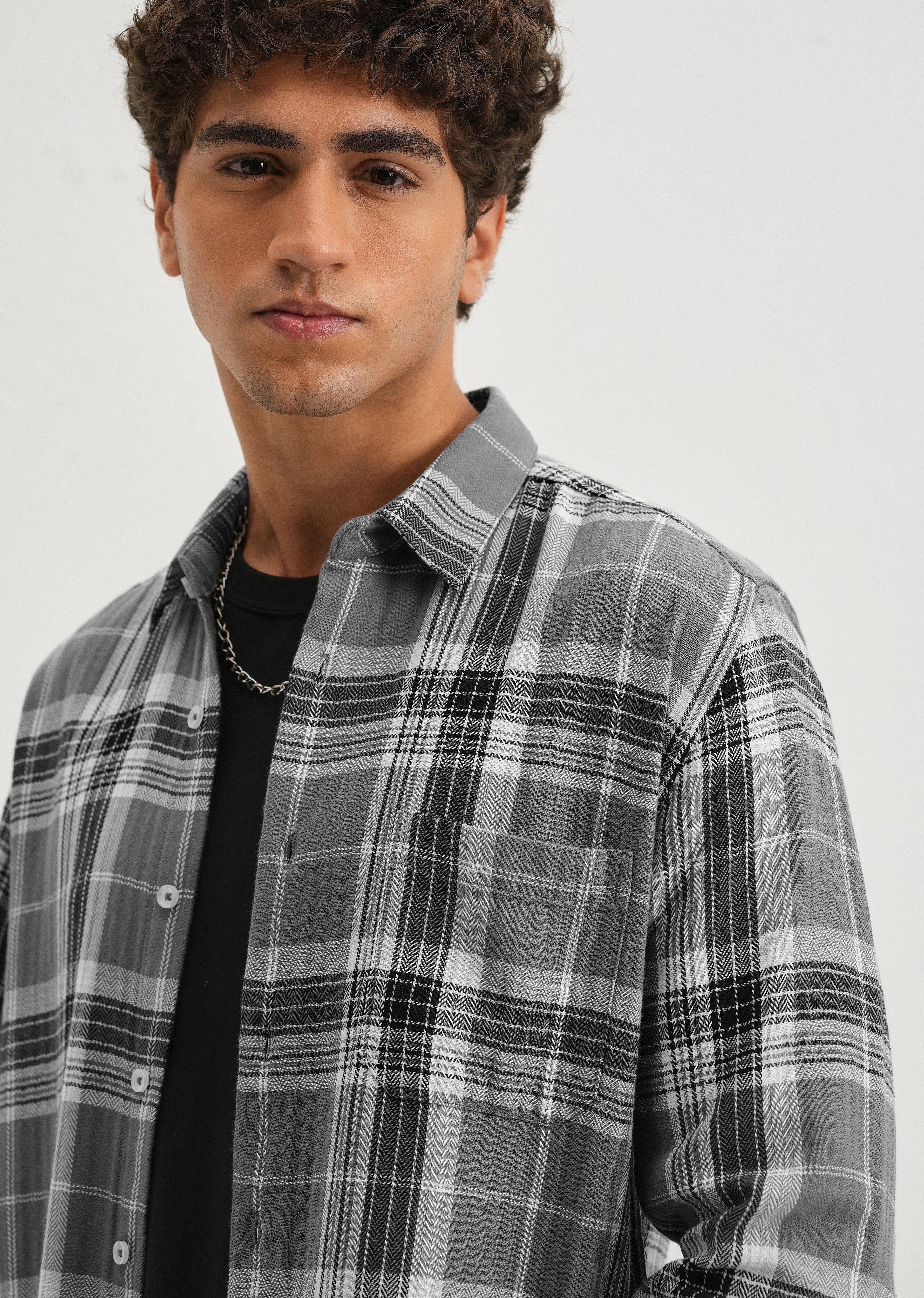 Dobby Ash Grey Check Shirt - Image 5