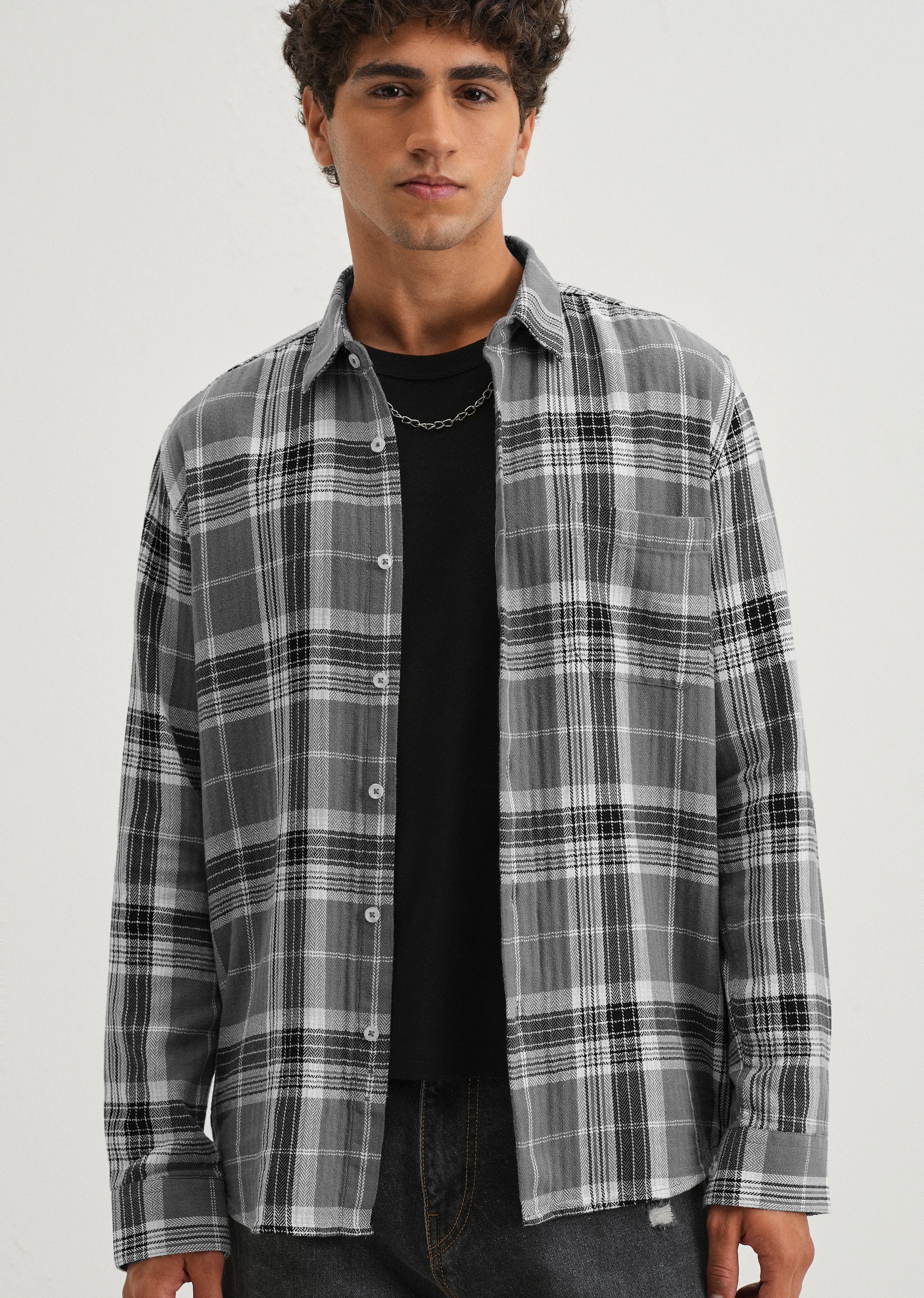 Dobby Ash Grey Check Shirt - Image 7