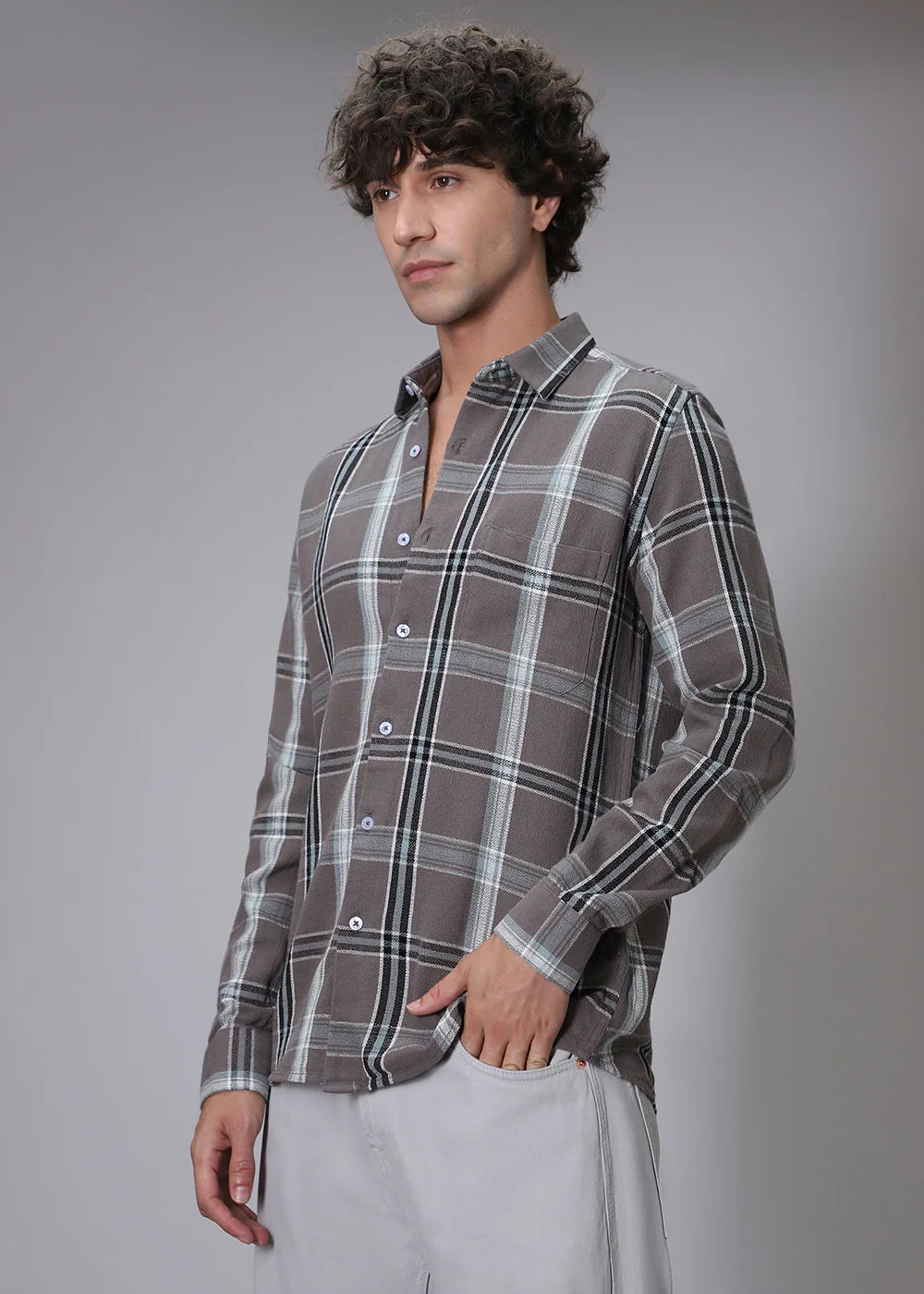 Dobby Choco Check Shirt - Image 3