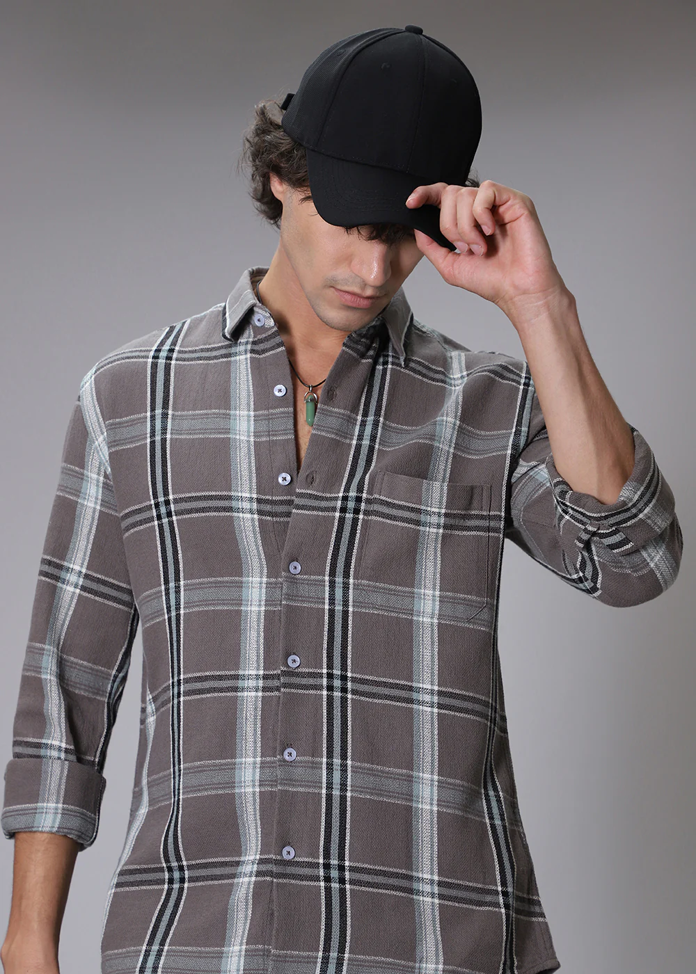 Dobby Choco Check Shirt - Image 6